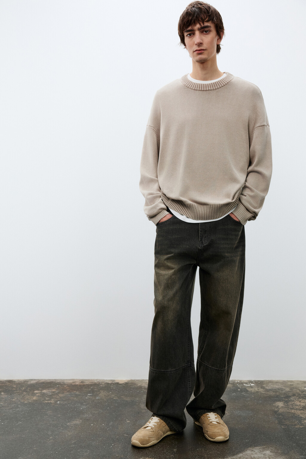 Джинсы прямые с вареным эффектом - цвет коричневый - 1