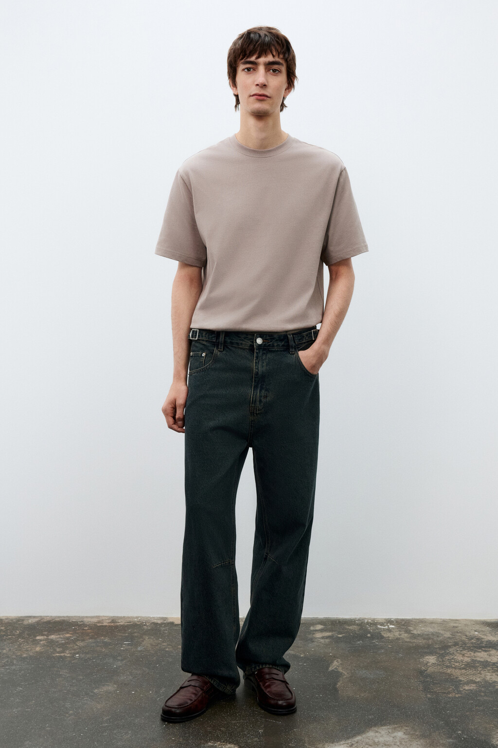 Джинсы прямые со вшитым ремешком - цвет серый - 4