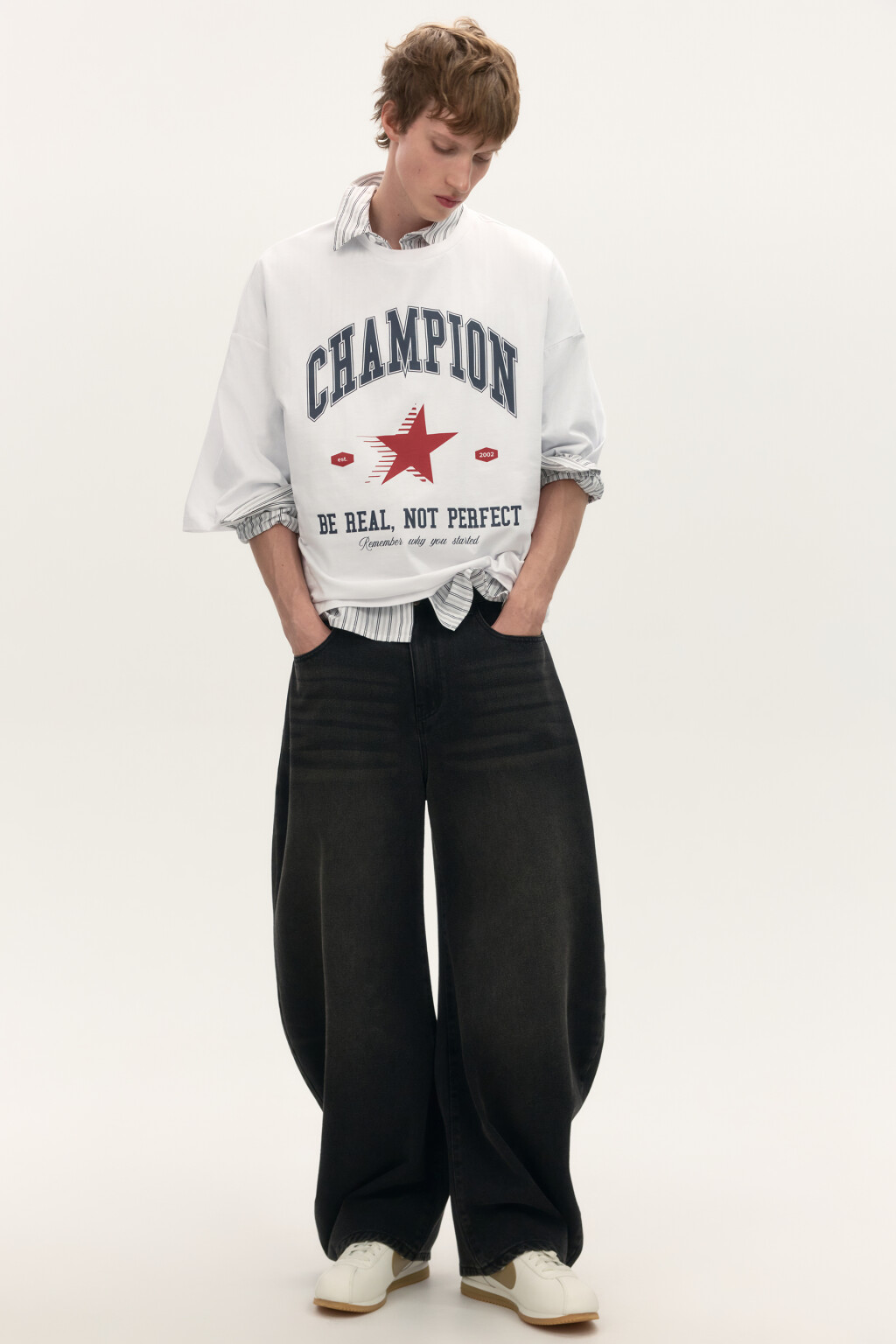 Джинсы широкие в форме подковы - цвет черный - 1