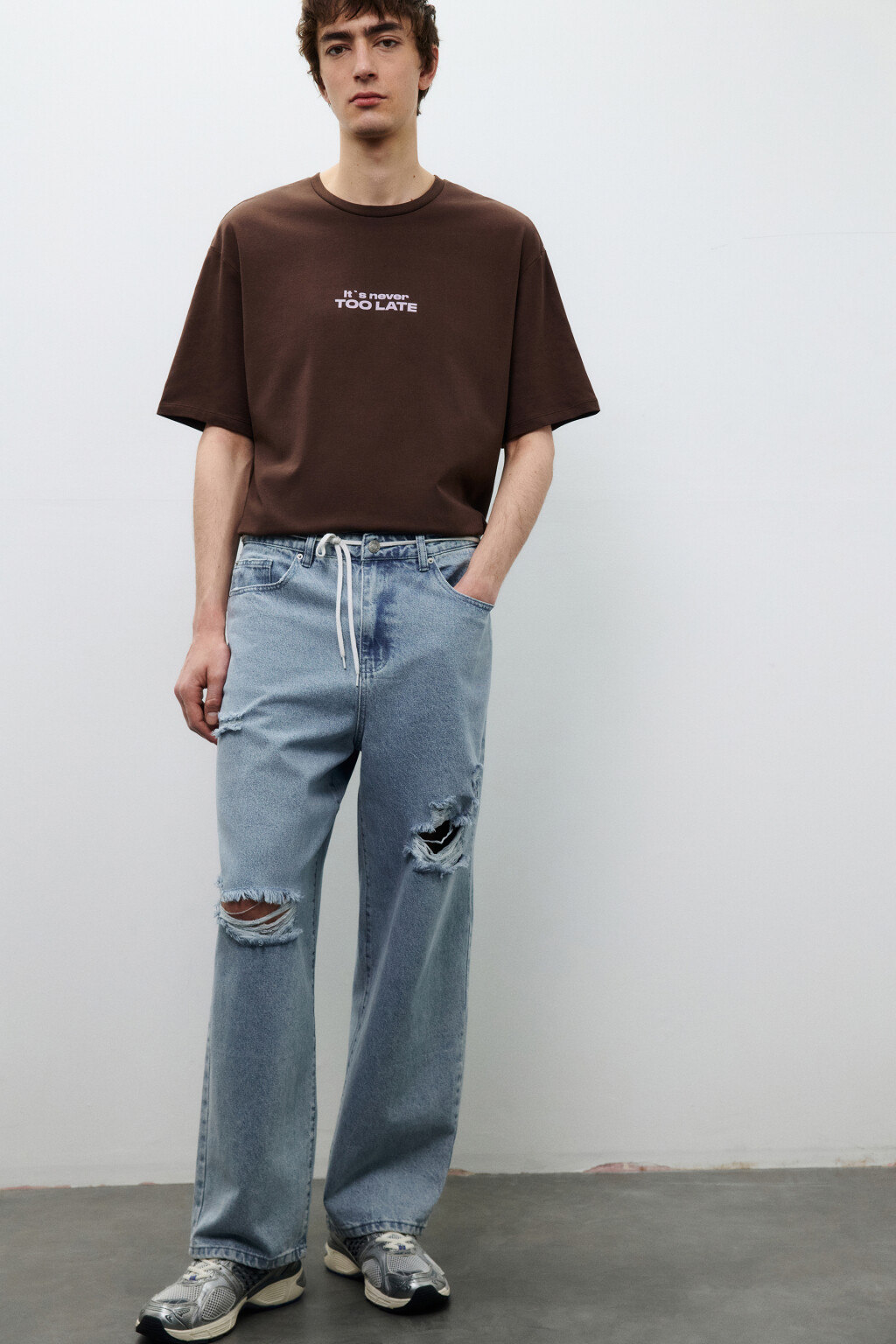 Джинсы baggy fit рваные - цвет голубой - 1