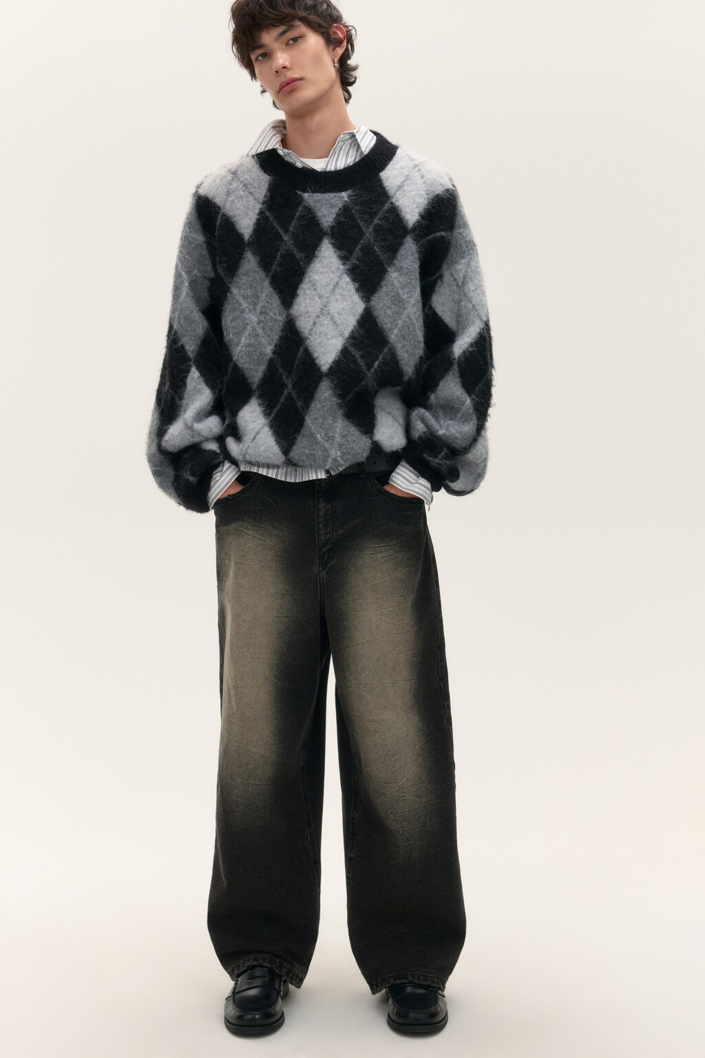 Джинсы широкие с вареным эффектом - цвет черный - 1