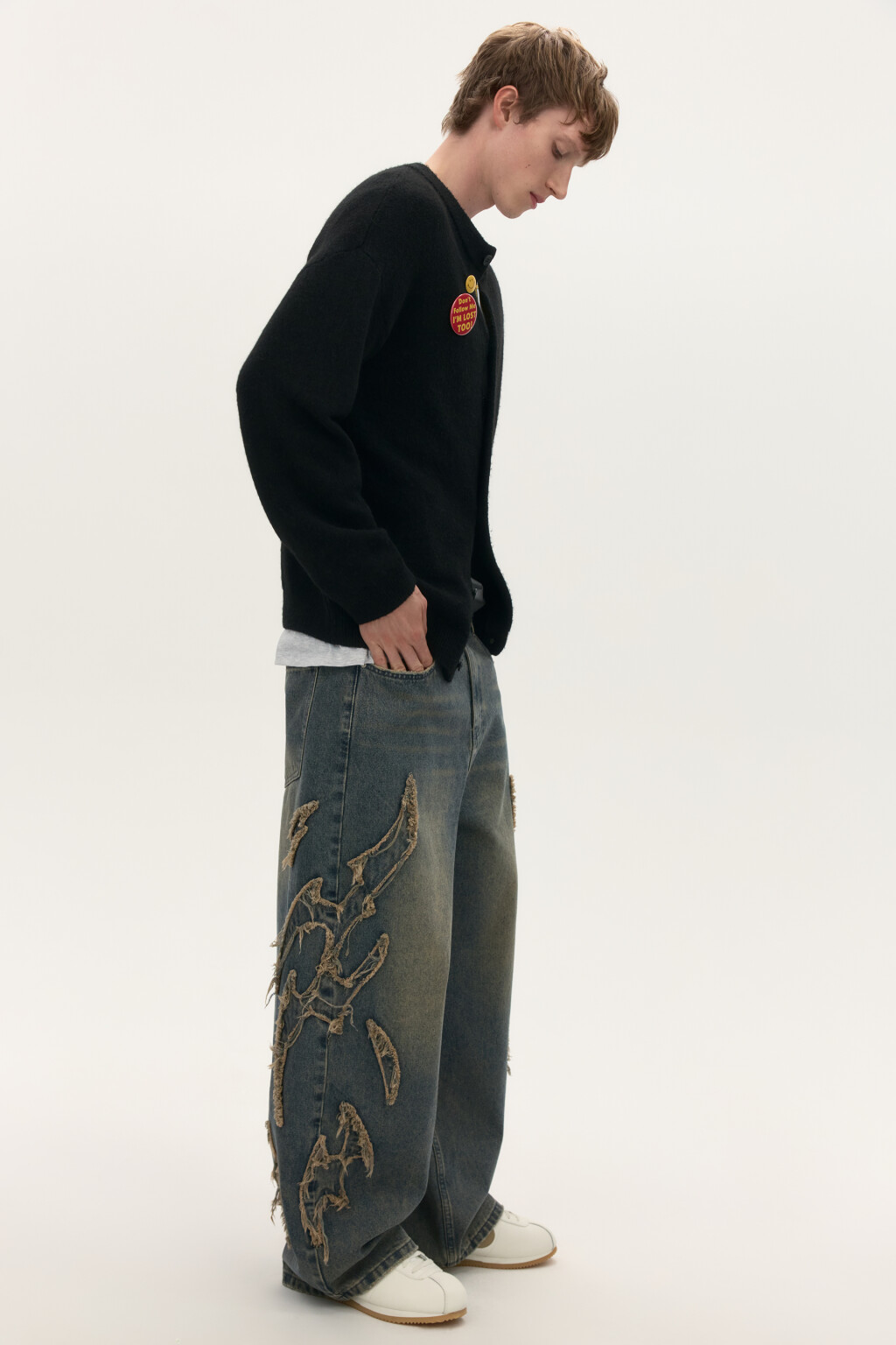 Джинсы широкие с патчами - цвет синий - 1