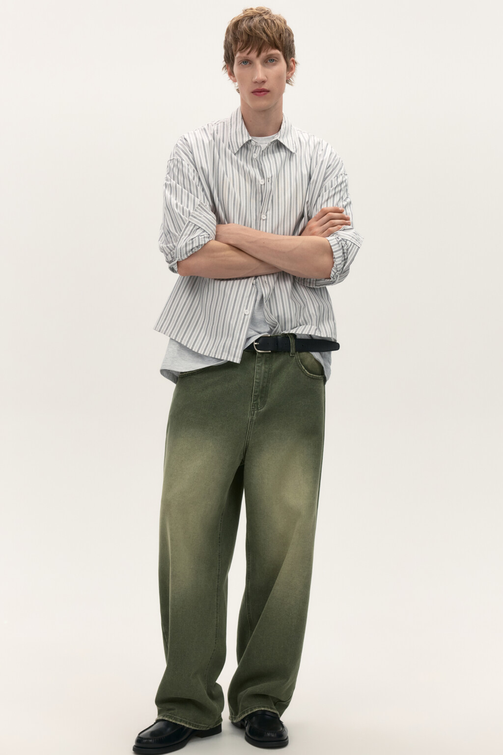 Джинсы широкие с вареным эффектом - цвет зеленый - 1