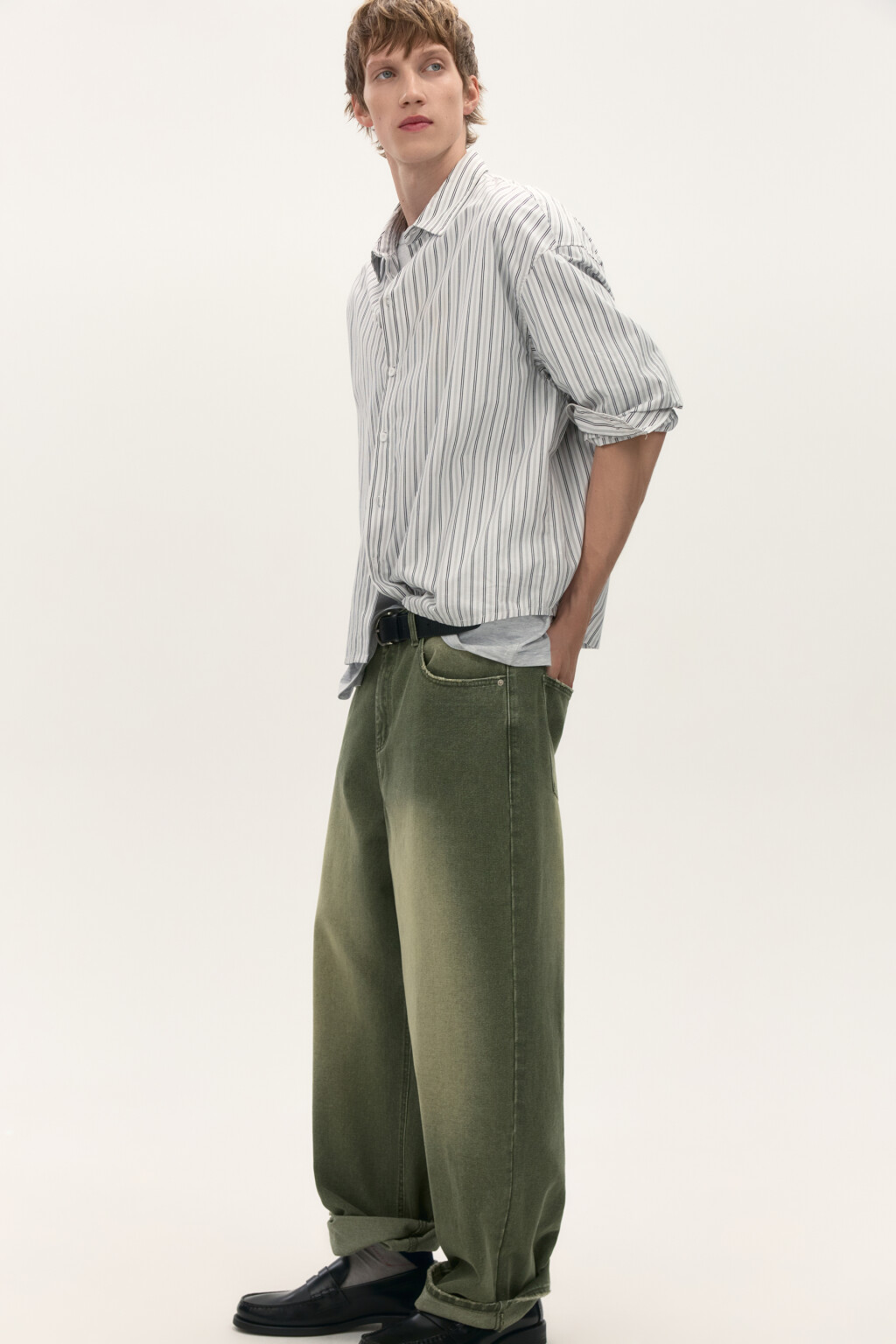 Джинсы широкие с вареным эффектом - цвет зеленый - 2