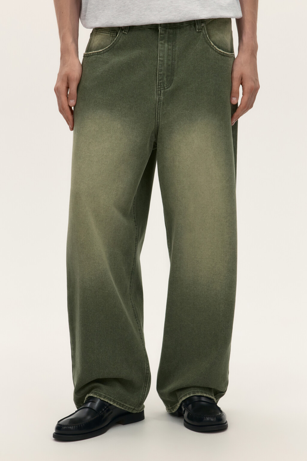 Джинсы широкие с вареным эффектом - цвет зеленый - 3