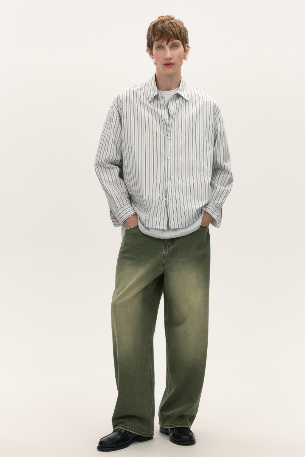 Джинсы широкие с вареным эффектом - цвет зеленый - 5