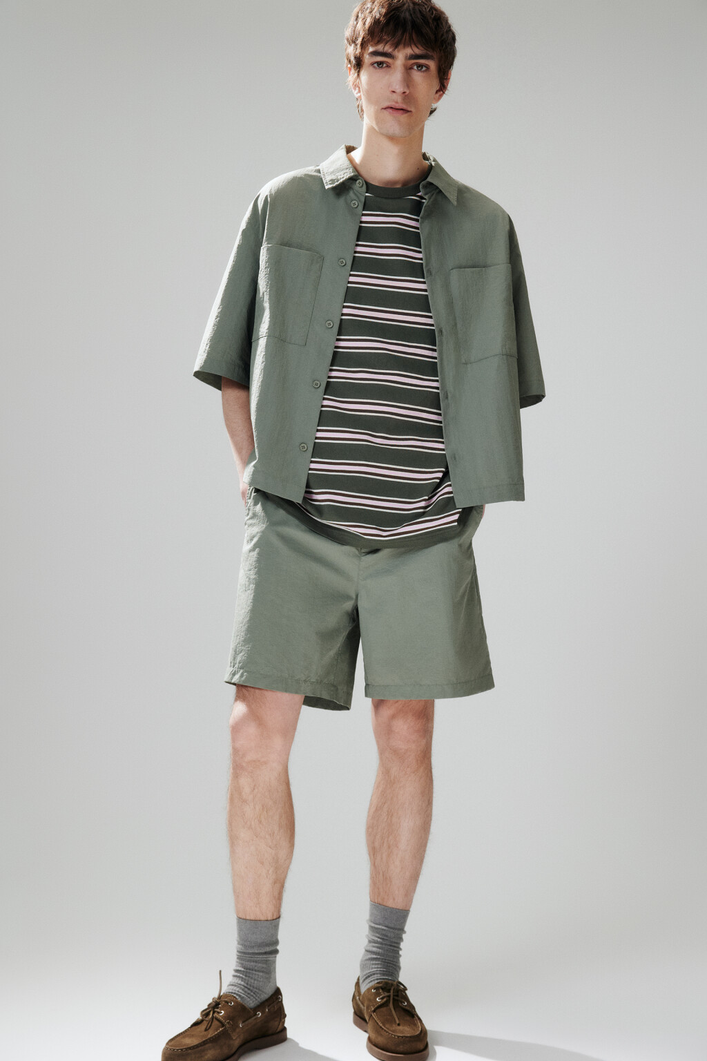 Шорты с поясом на завязках - цвет зеленый - 1