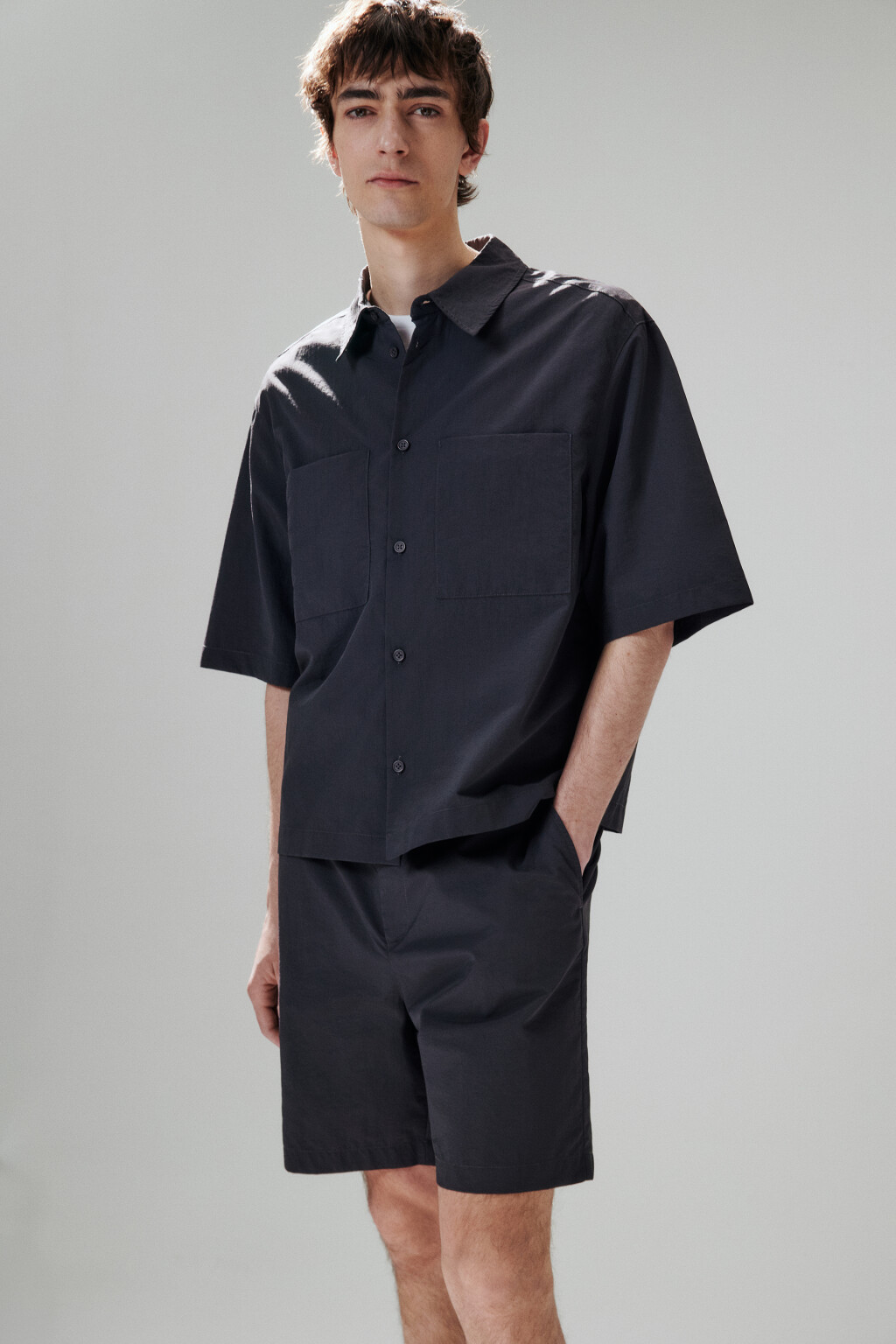 Шорты с поясом на завязках - цвет черный - 1