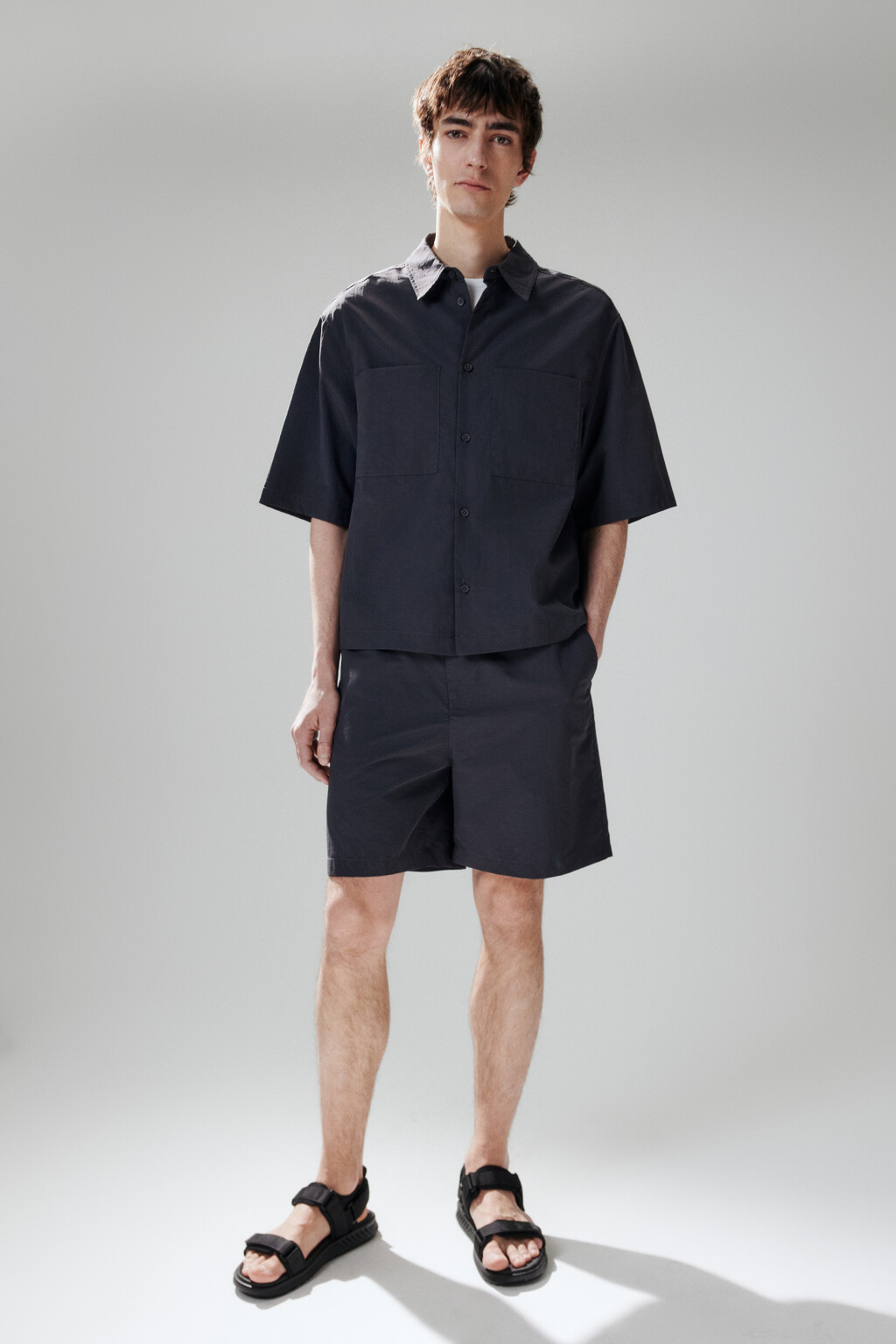 Шорты с поясом на завязках - цвет черный - 4