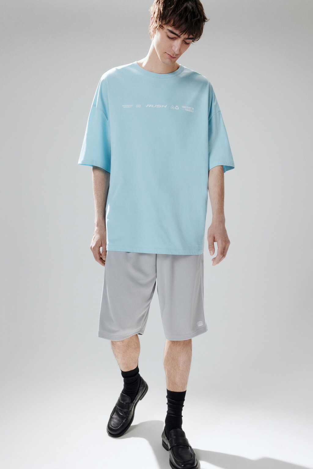 Шорты спортивные из сетки с лампасами - цвет серый - 1