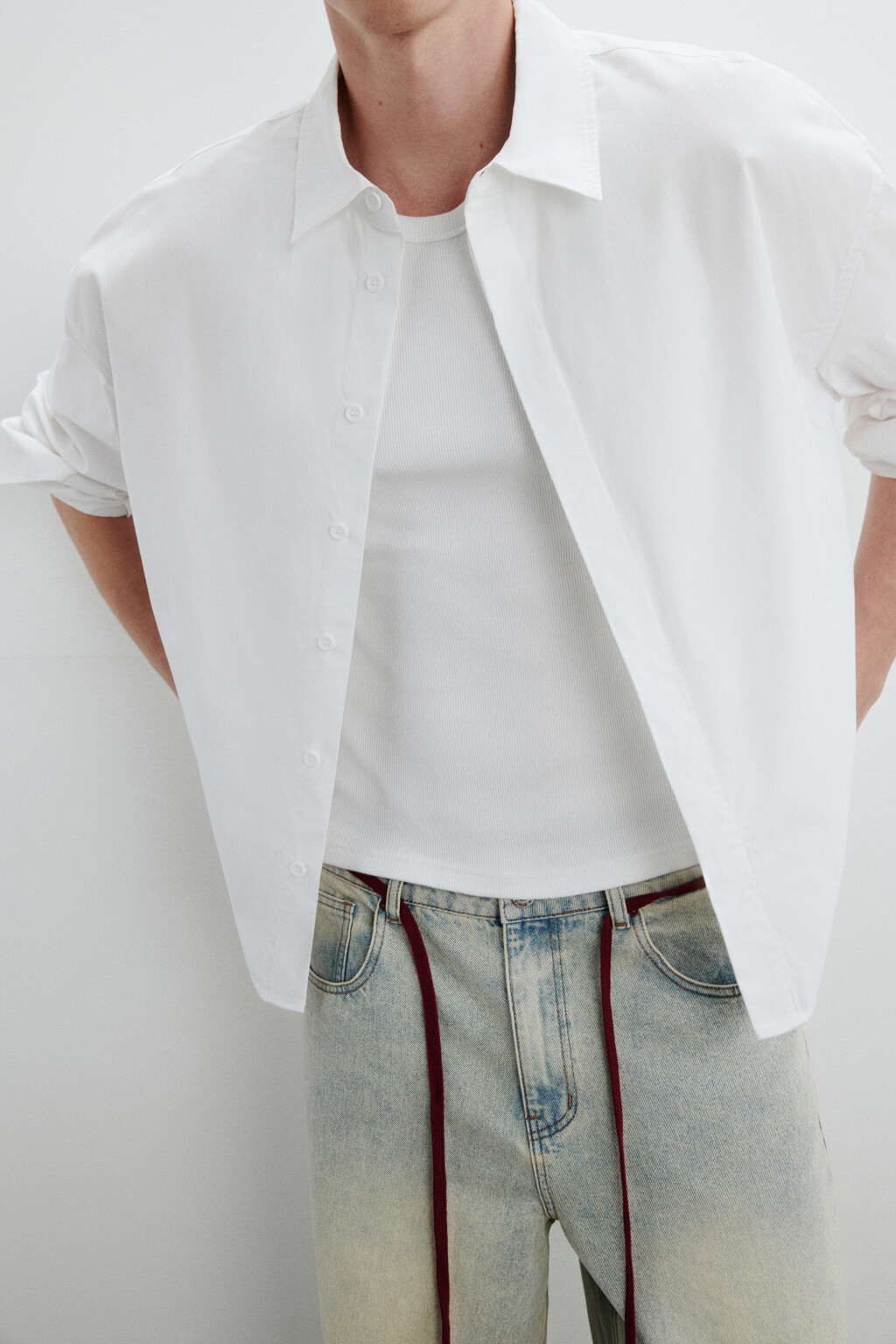 Рубашка-овершот из хлопка - цвет белый - 1