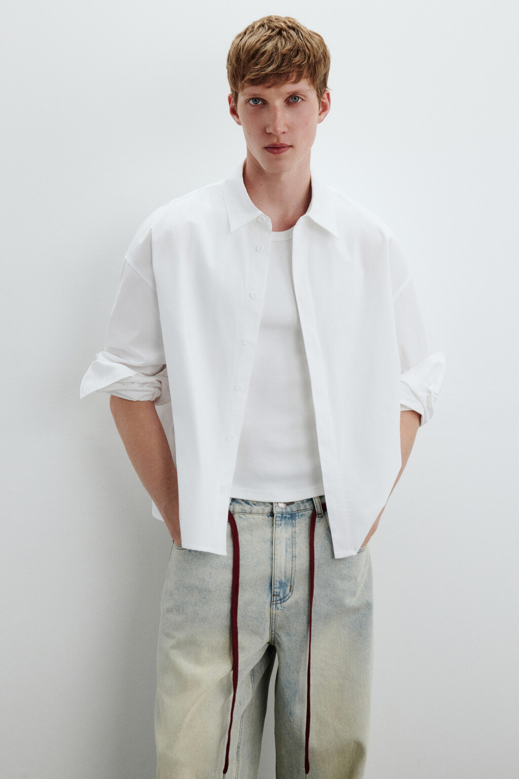 Рубашка-овершот из хлопка - цвет белый - 2
