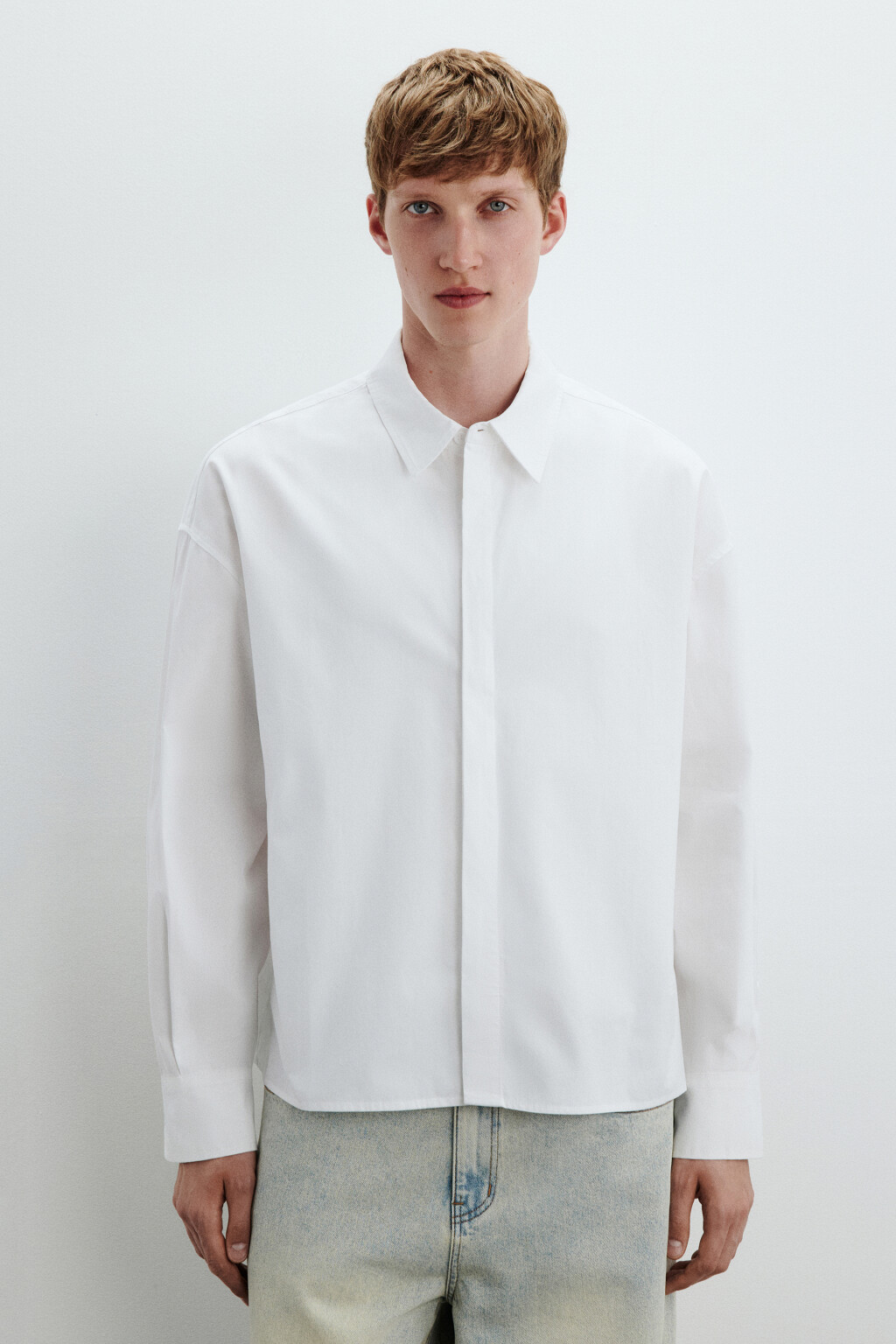 Рубашка-овершот из хлопка - цвет белый - 3