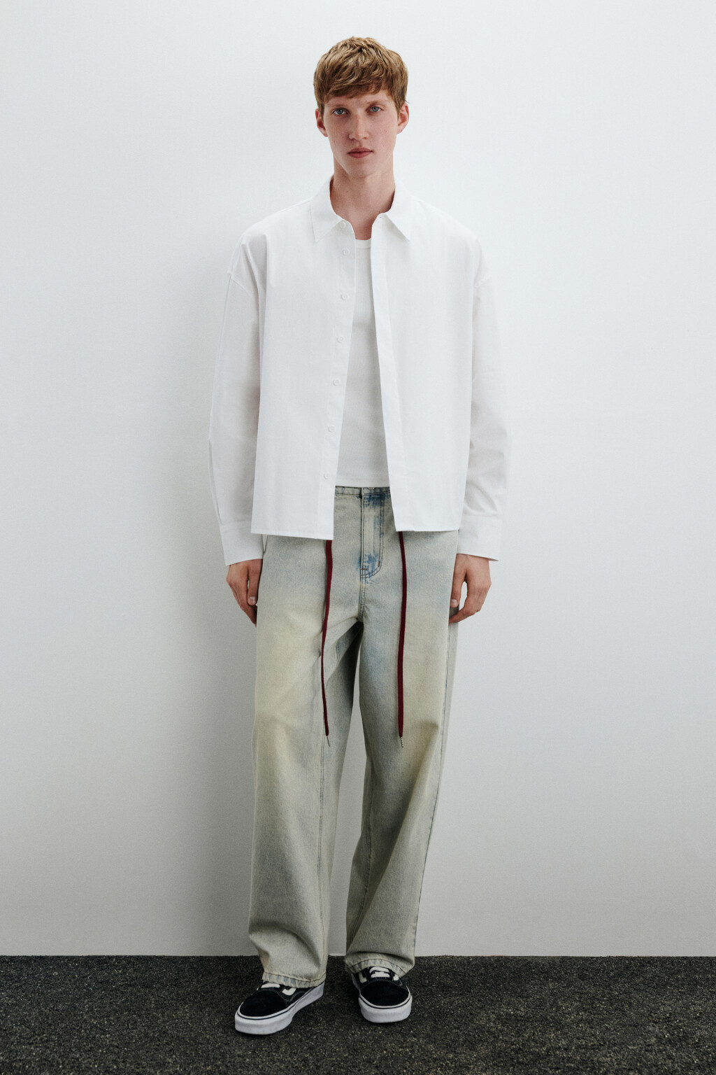 Рубашка-овершот из хлопка - цвет белый - 5