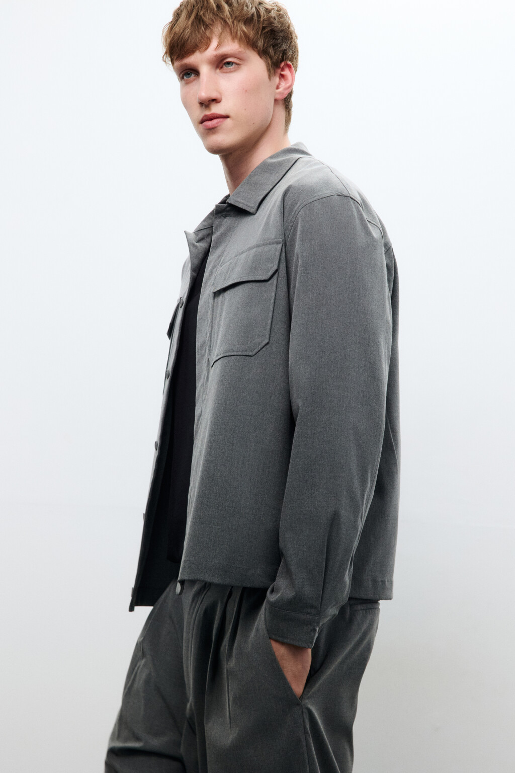 Рубашка-овершот с накладными карманами - цвет серый - 1