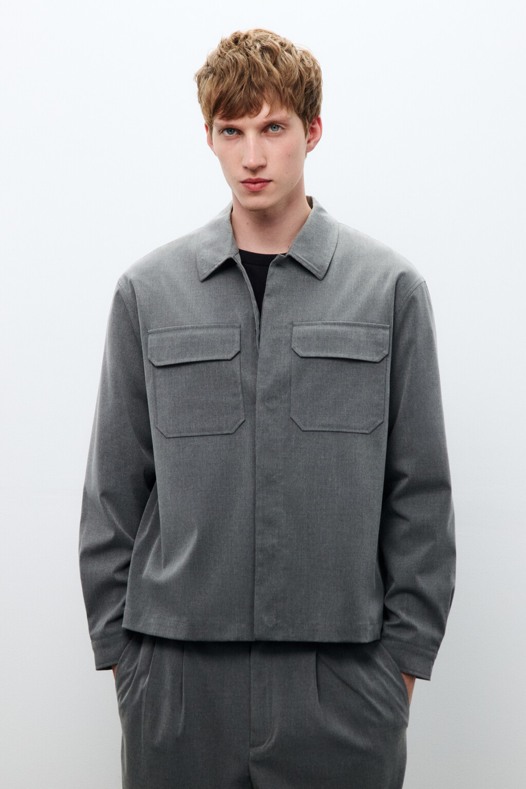 Рубашка-овершот с накладными карманами - цвет серый - 2
