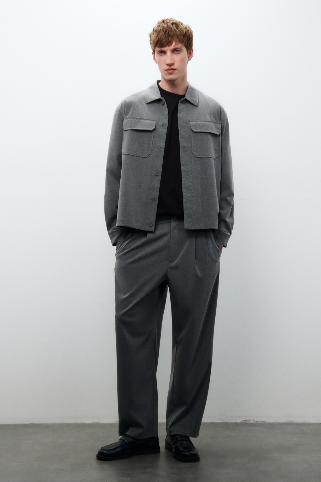 Рубашка-овершот с накладными карманами - цвет серый - 4