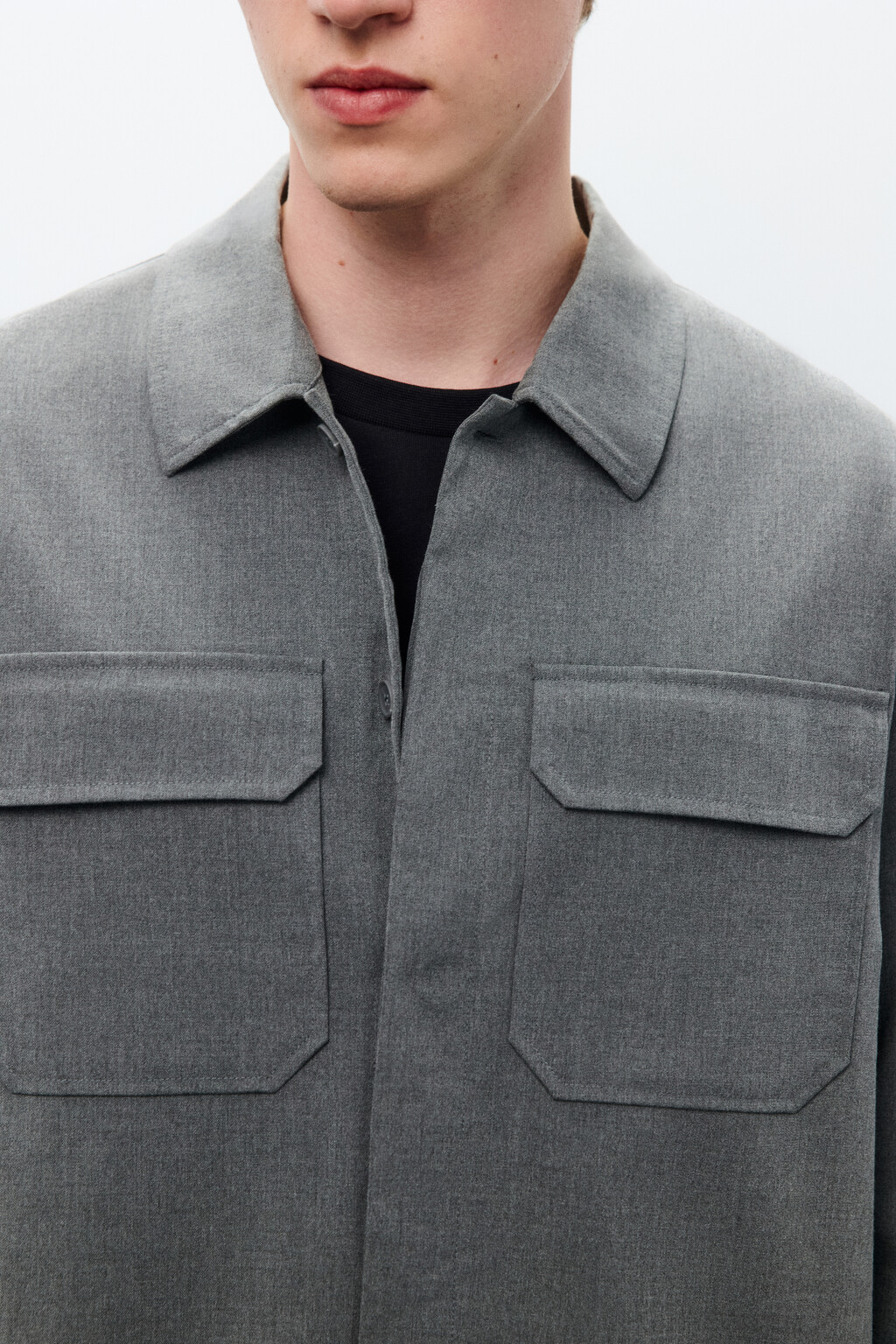 Рубашка-овершот с накладными карманами - цвет серый - 5