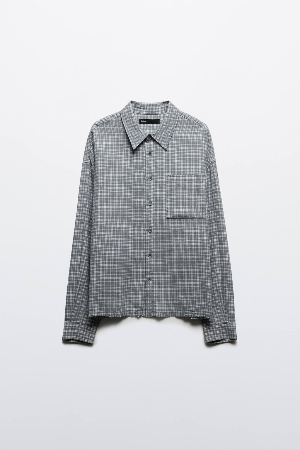 Рубашка в клетку с открытыми срезами - цвет серый - 7