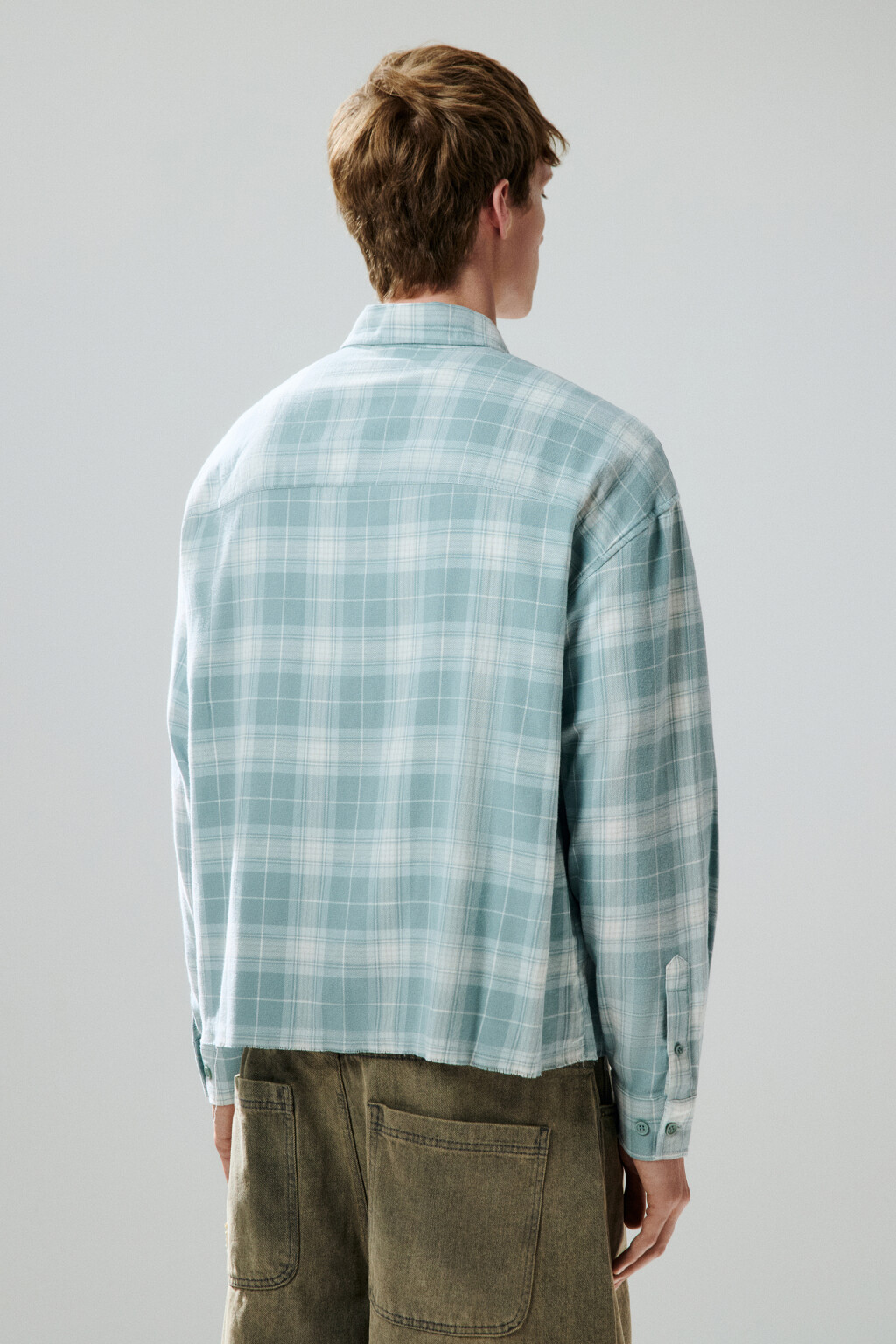 Рубашка в клетку с карманом - цвет мятный - 3