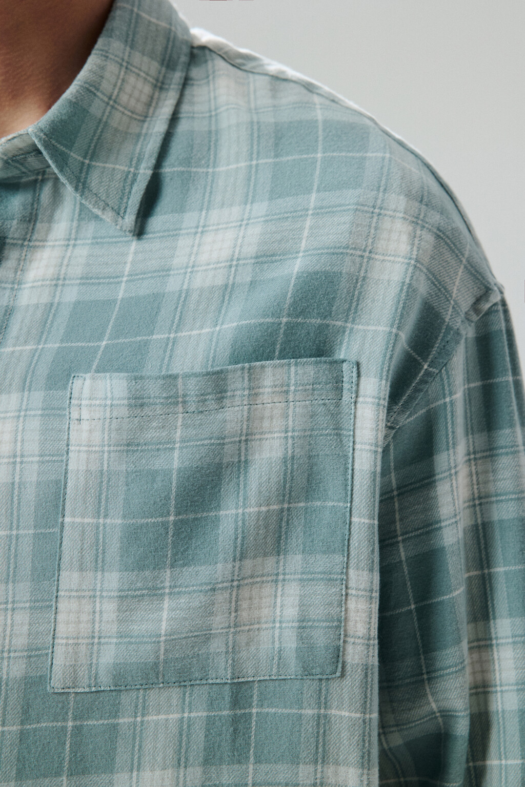 Рубашка в клетку с карманом - цвет мятный - 5