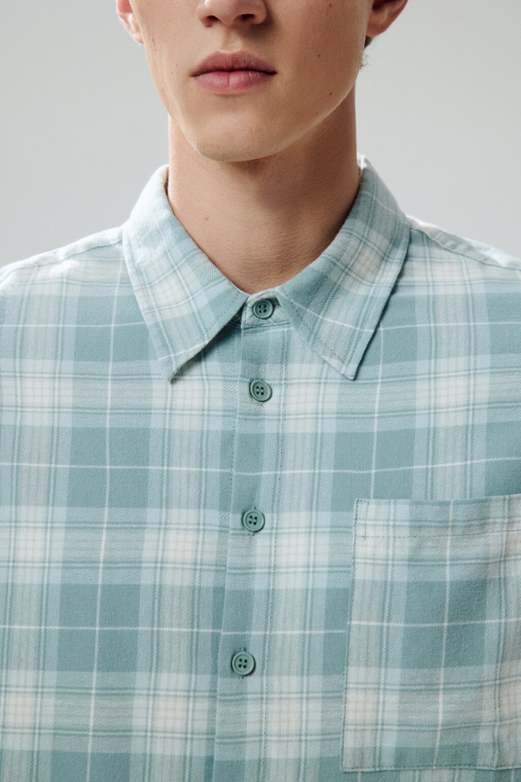 Рубашка в клетку с карманом - цвет мятный - 6