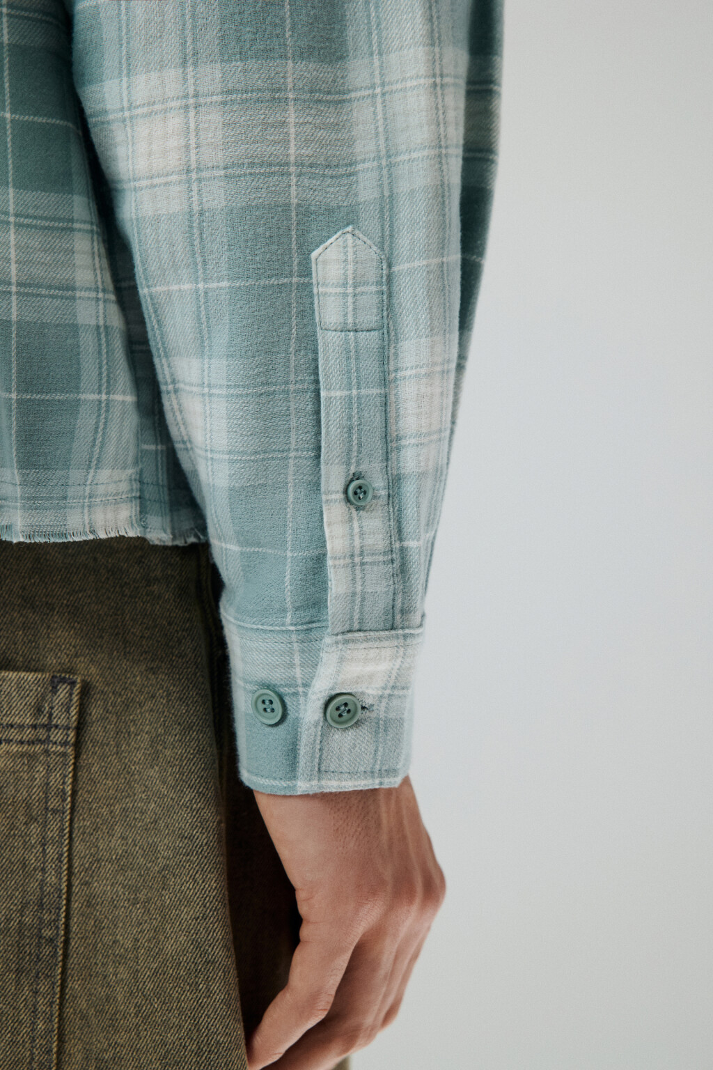 Рубашка в клетку с карманом - цвет мятный - 7
