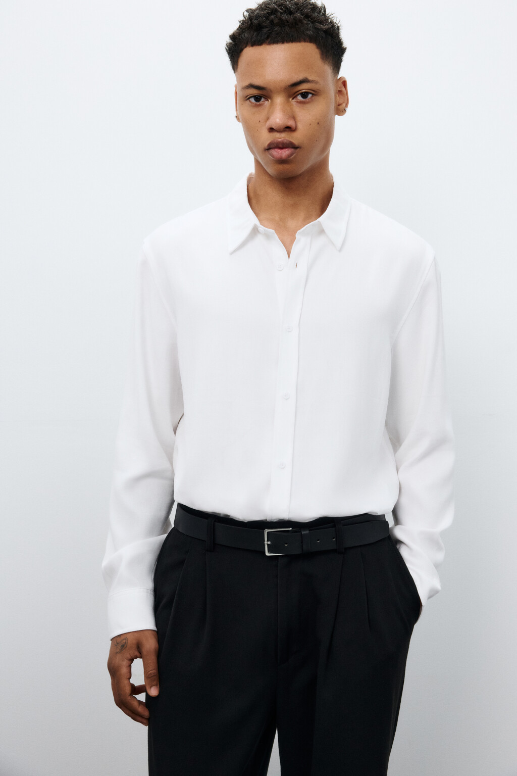 Рубашка классическая из вискозы - цвет белый - 1