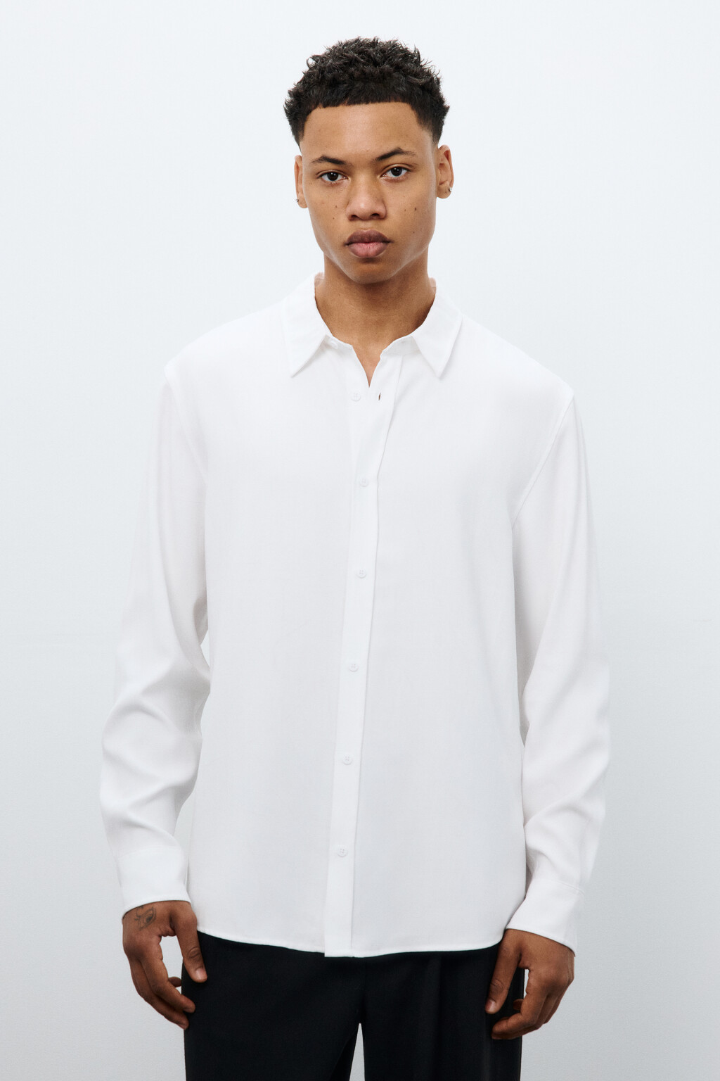Рубашка классическая из вискозы - цвет белый - 3