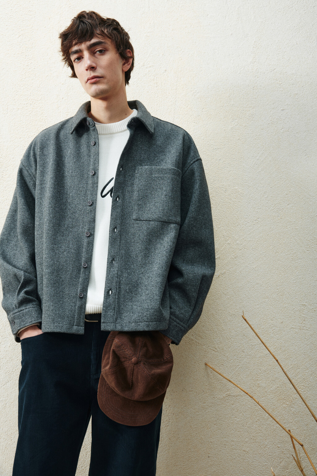 Рубашка-овершот с карманом - цвет серый - 1