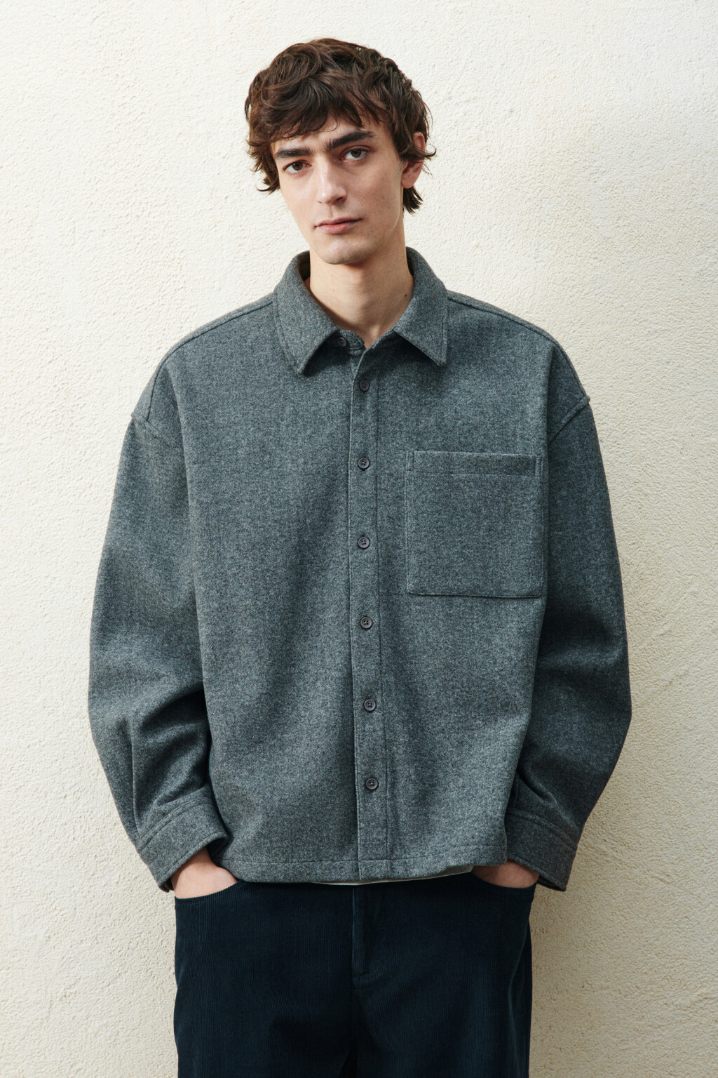 Рубашка-овершот с карманом - цвет серый - 2