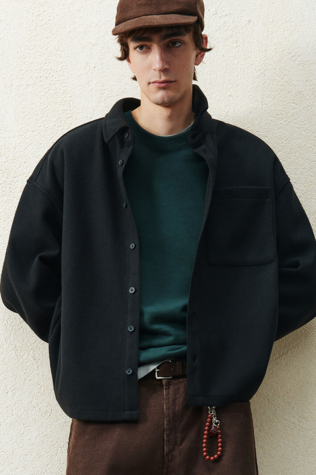 Рубашка-овершот с карманом - цвет черный - 1