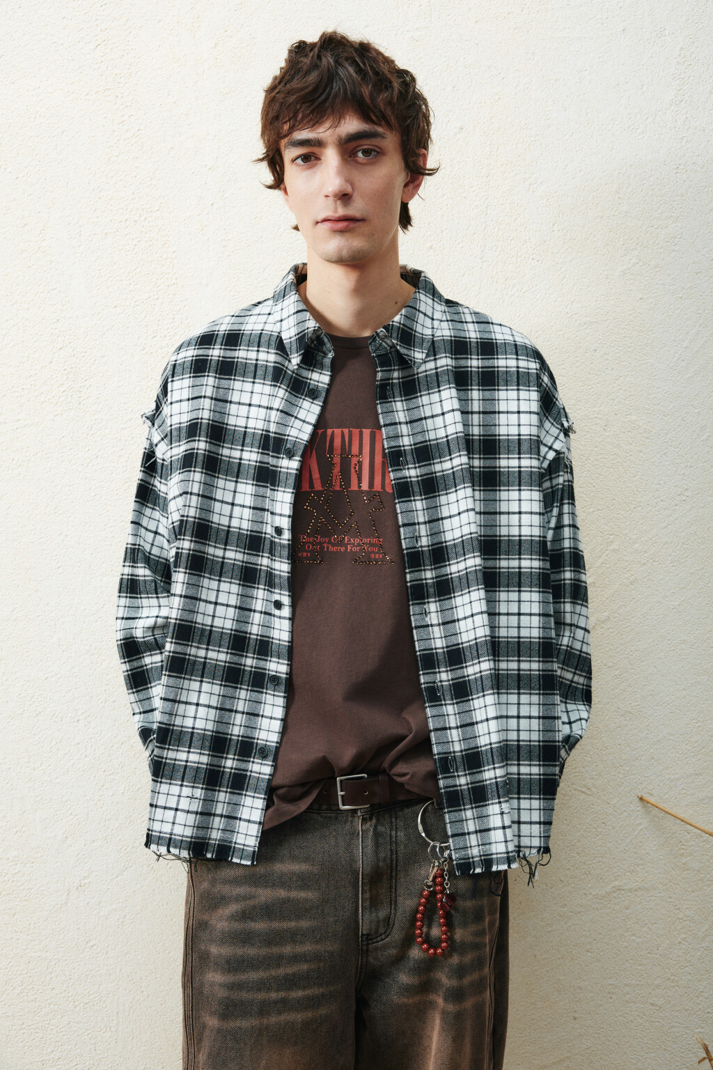 Рубашка в клетку с открытыми срезами - цвет черный - 1