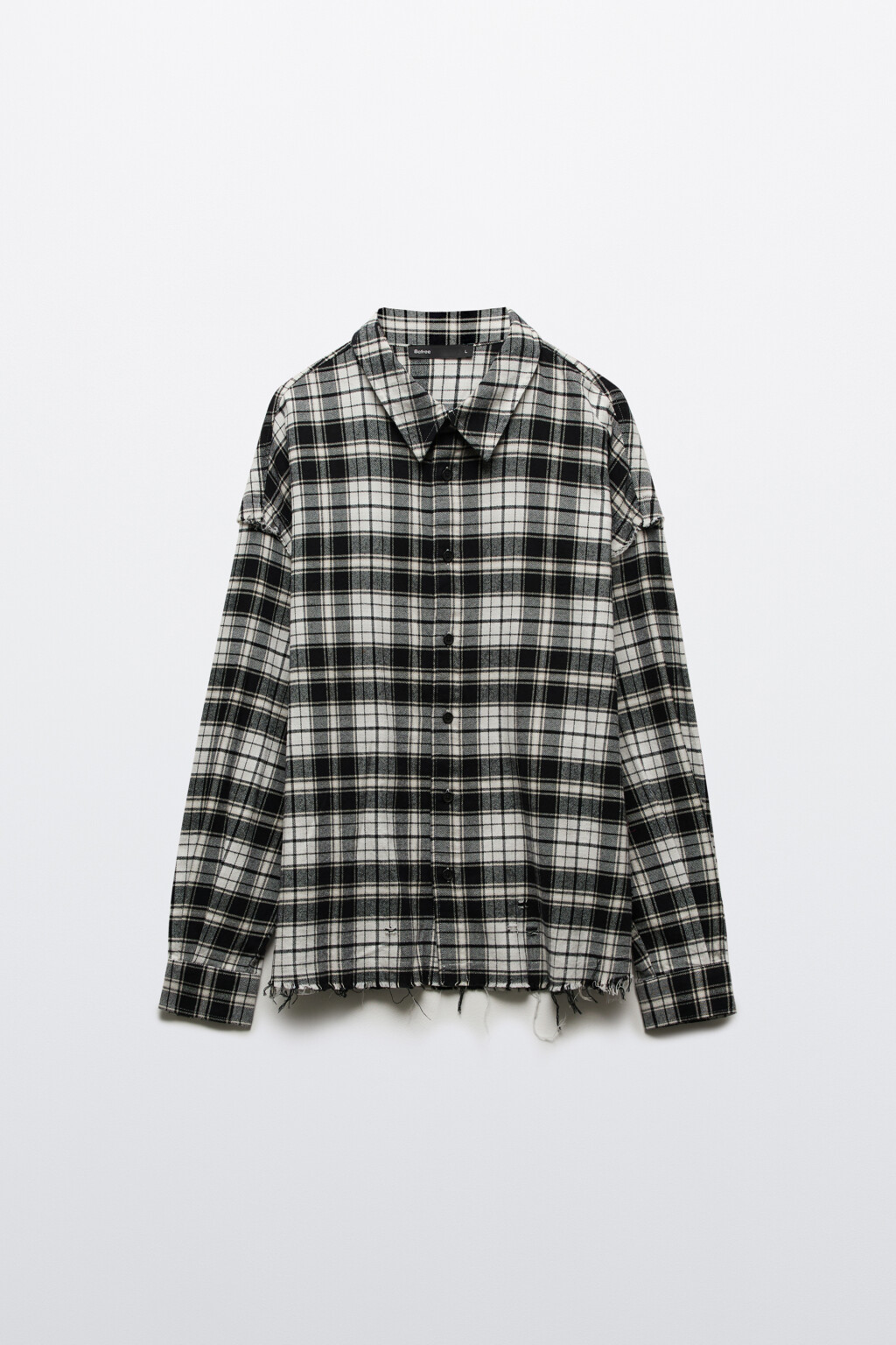 Рубашка в клетку с открытыми срезами - цвет черный - 7