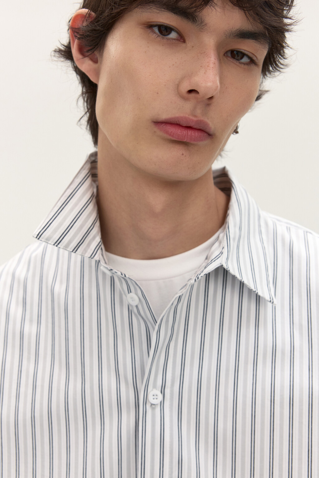 Рубашка хлопковая в полоску - цвет белый - 2