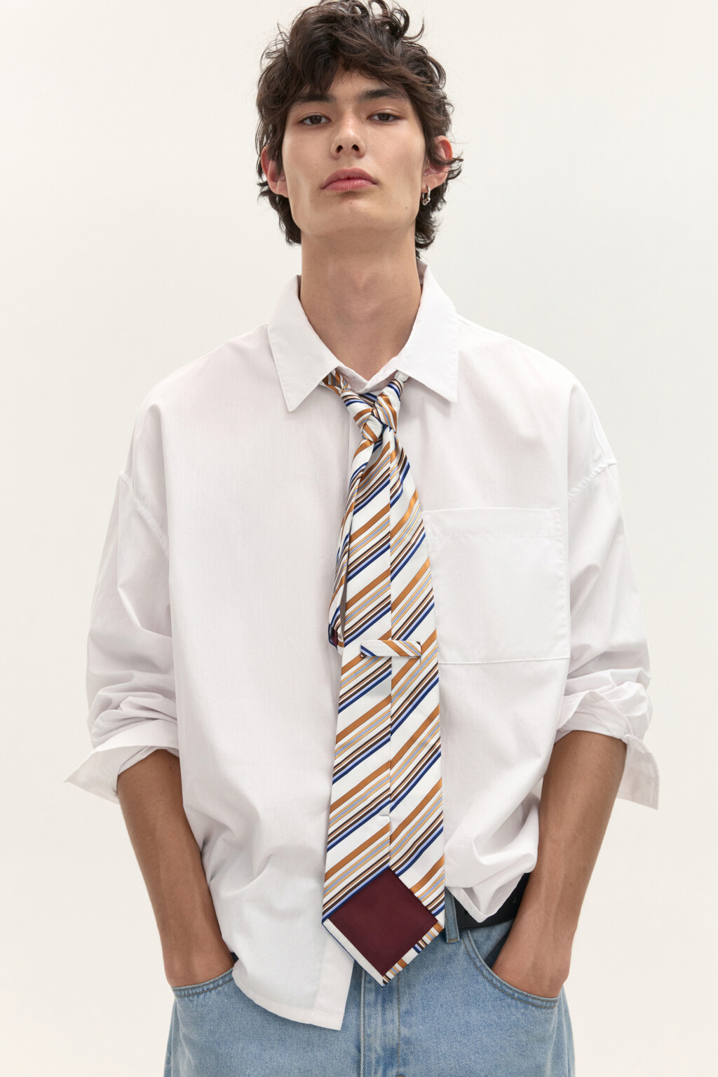 Рубашка хлопковая с карманом - цвет белый - 1