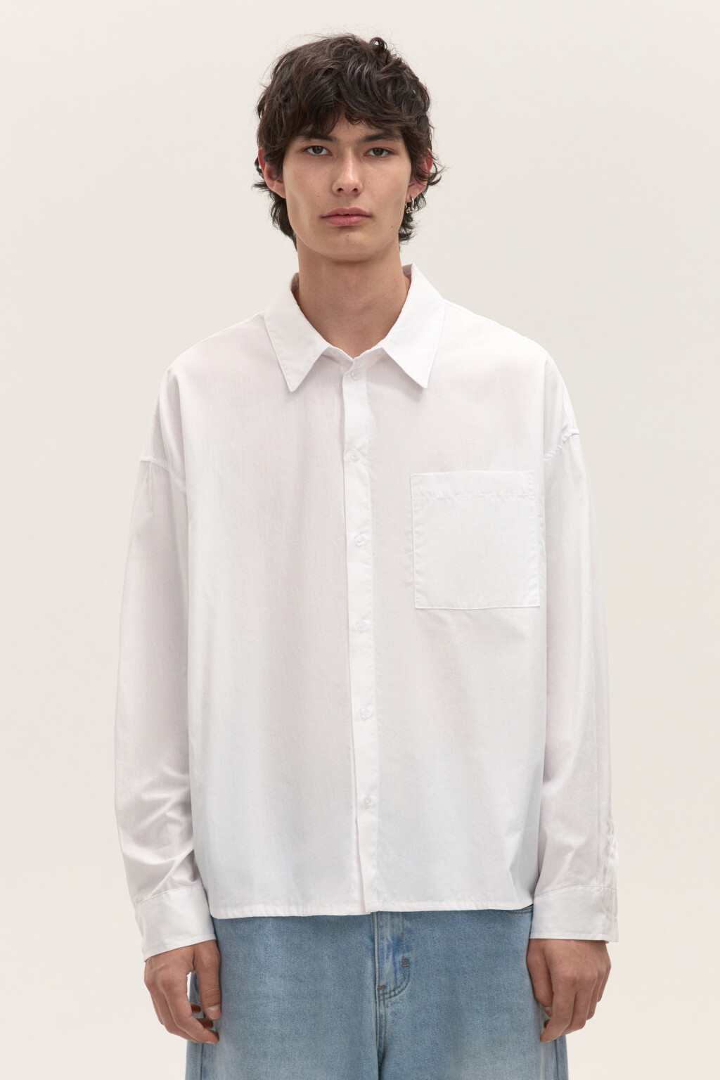 Рубашка хлопковая с карманом - цвет белый - 3