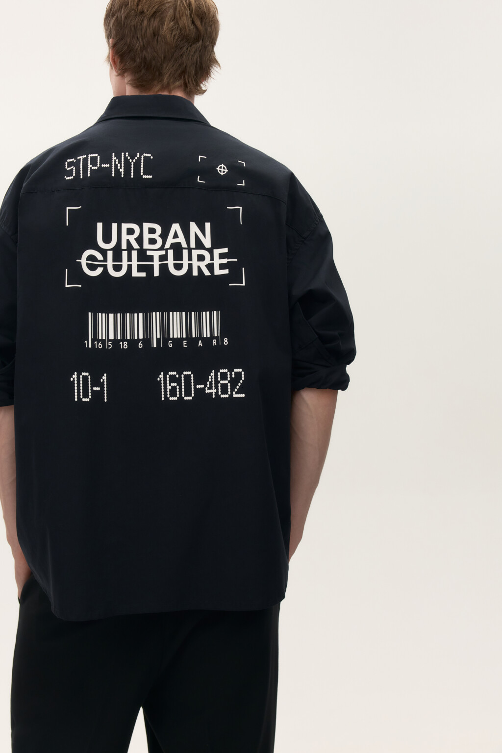 Рубашка хлопковая с принтом на спине - цвет черный - 1