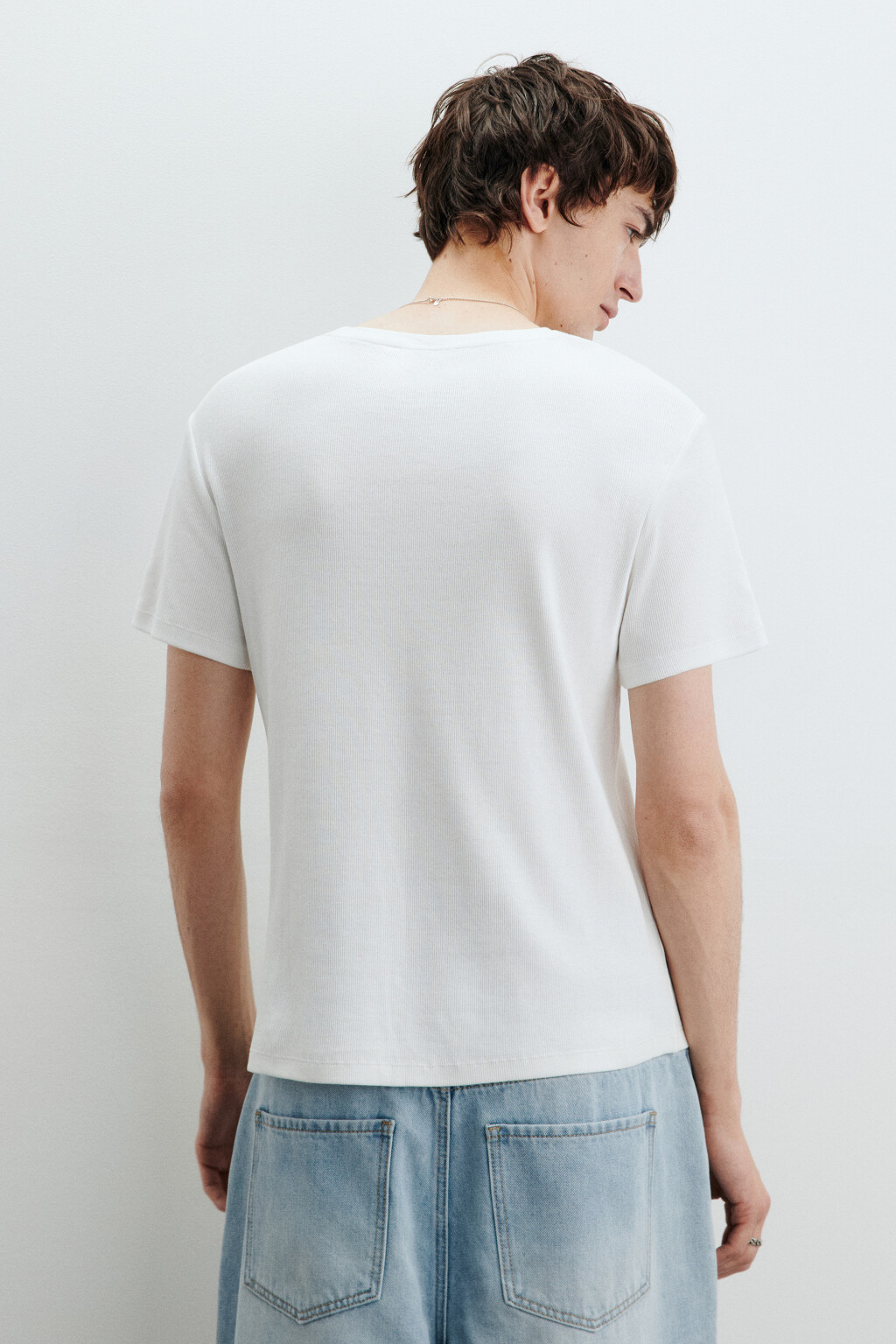 Футболка в рубчик с надписью - цвет белый - 3