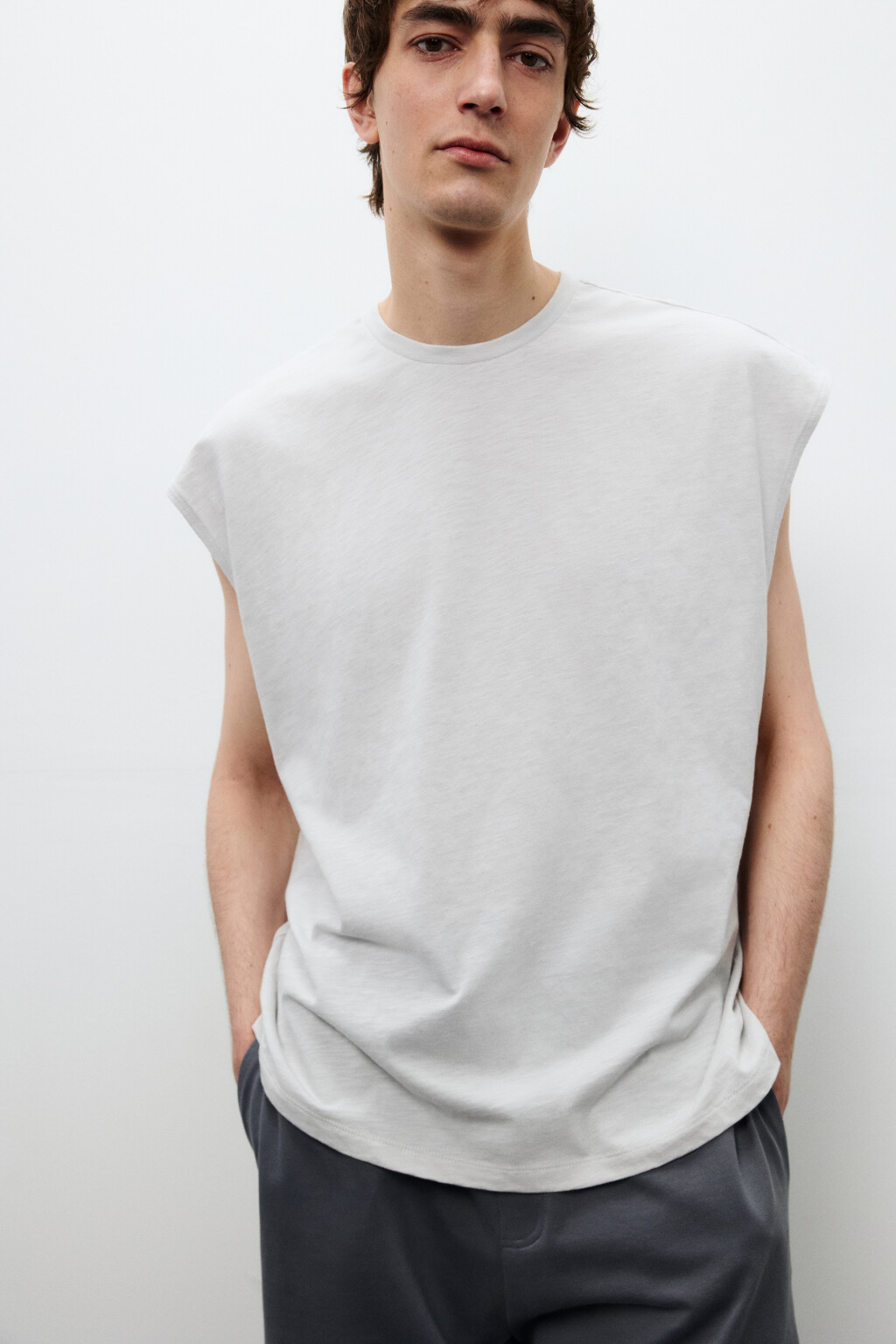 Футболка хлопковая без рукавов - цвет серый - 1