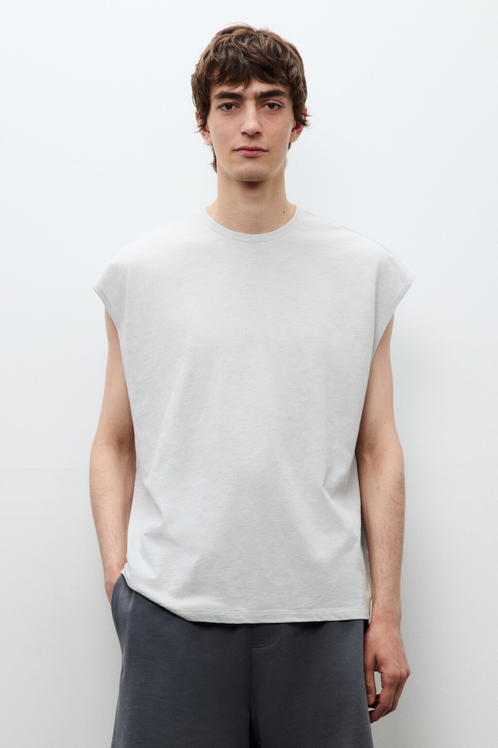 Футболка хлопковая без рукавов - цвет серый - 2