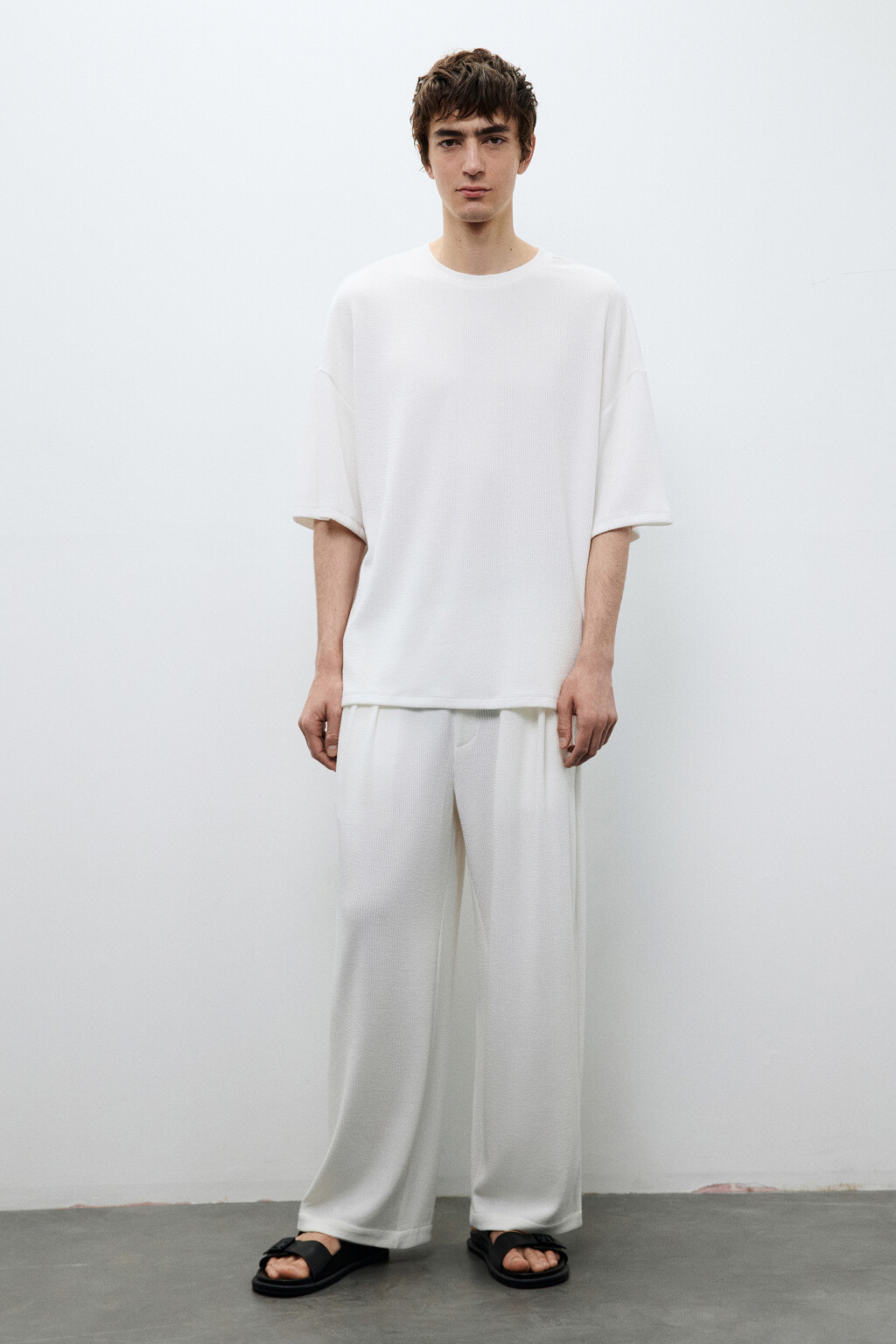 Футболка свободная в рубчик - цвет белый - 4
