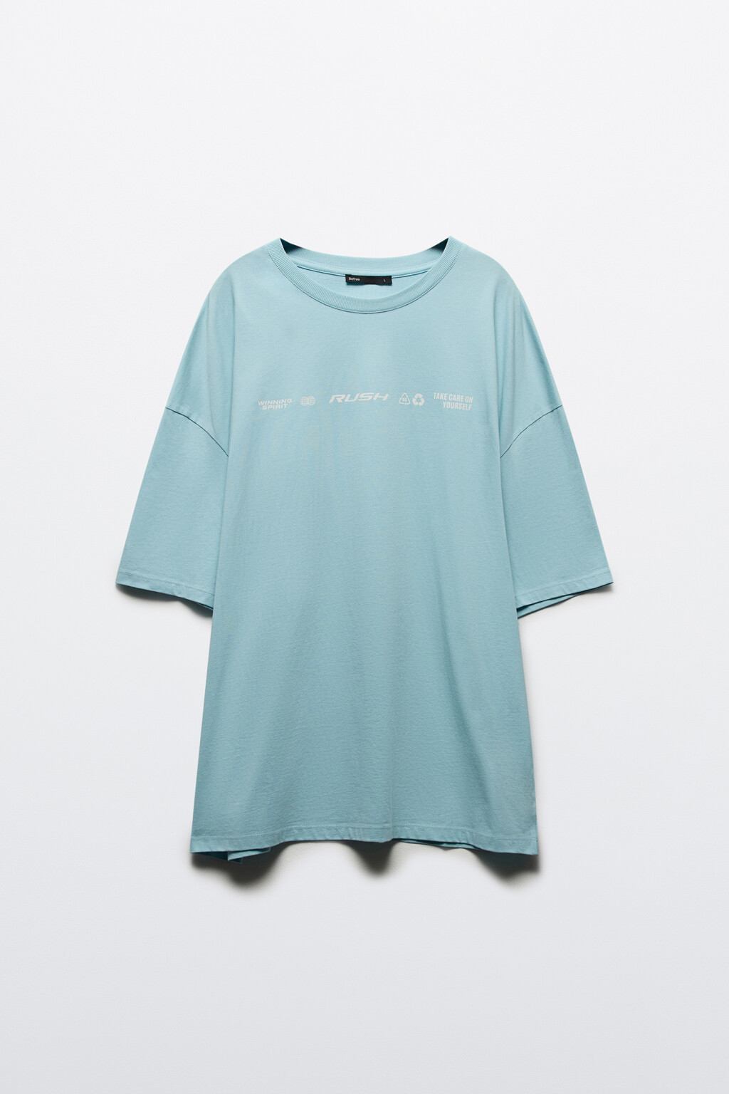 Футболка хлопковая с принтом-надписью - цвет голубой - 8