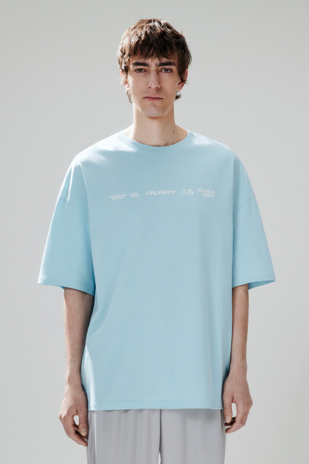 Футболка хлопковая с принтом-надписью - цвет голубой - 3