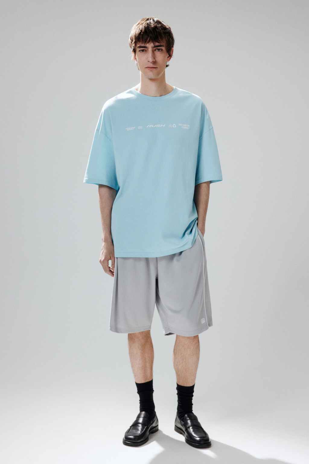 Футболка хлопковая с принтом-надписью - цвет голубой - 5