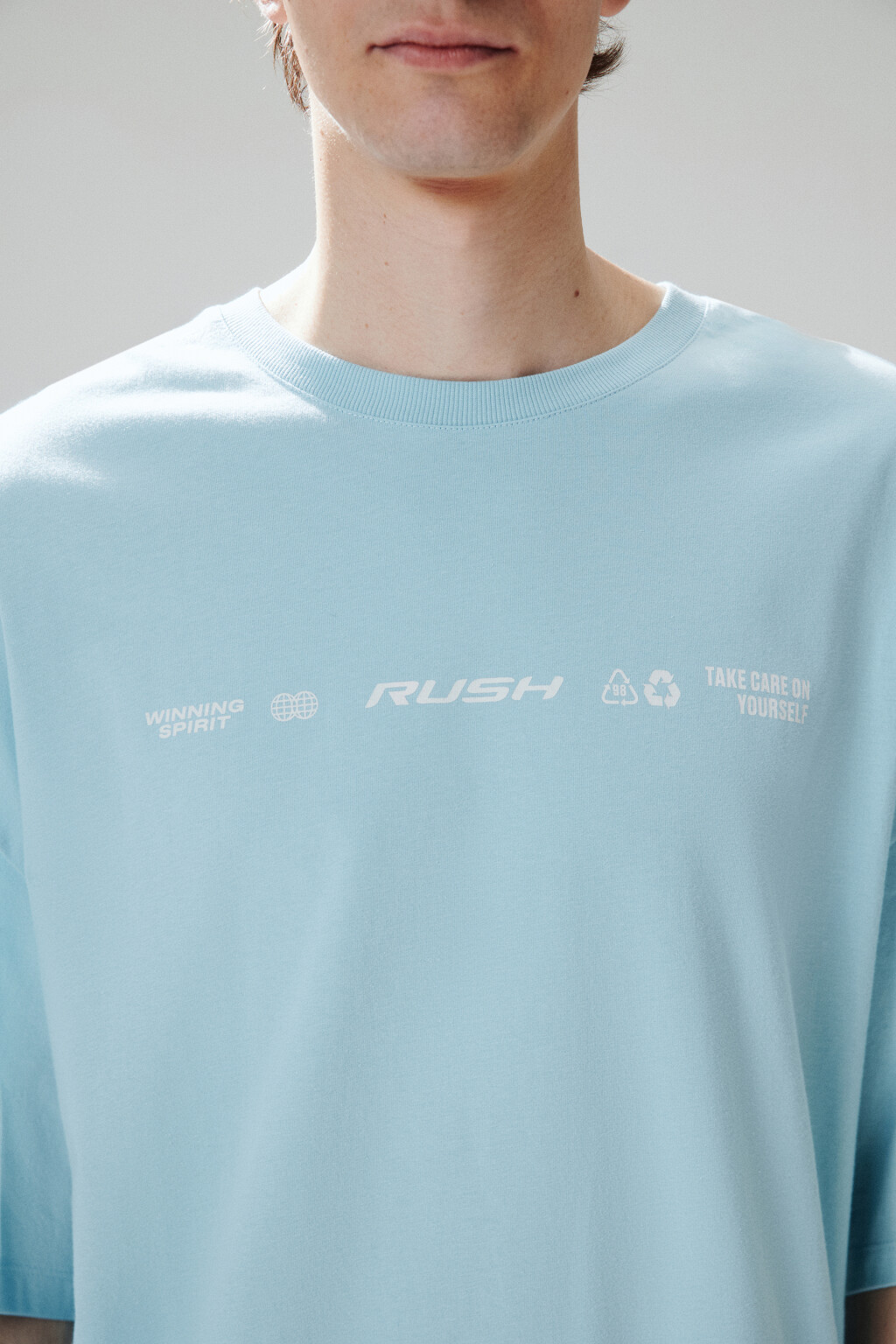 Футболка хлопковая с принтом-надписью - цвет голубой - 6