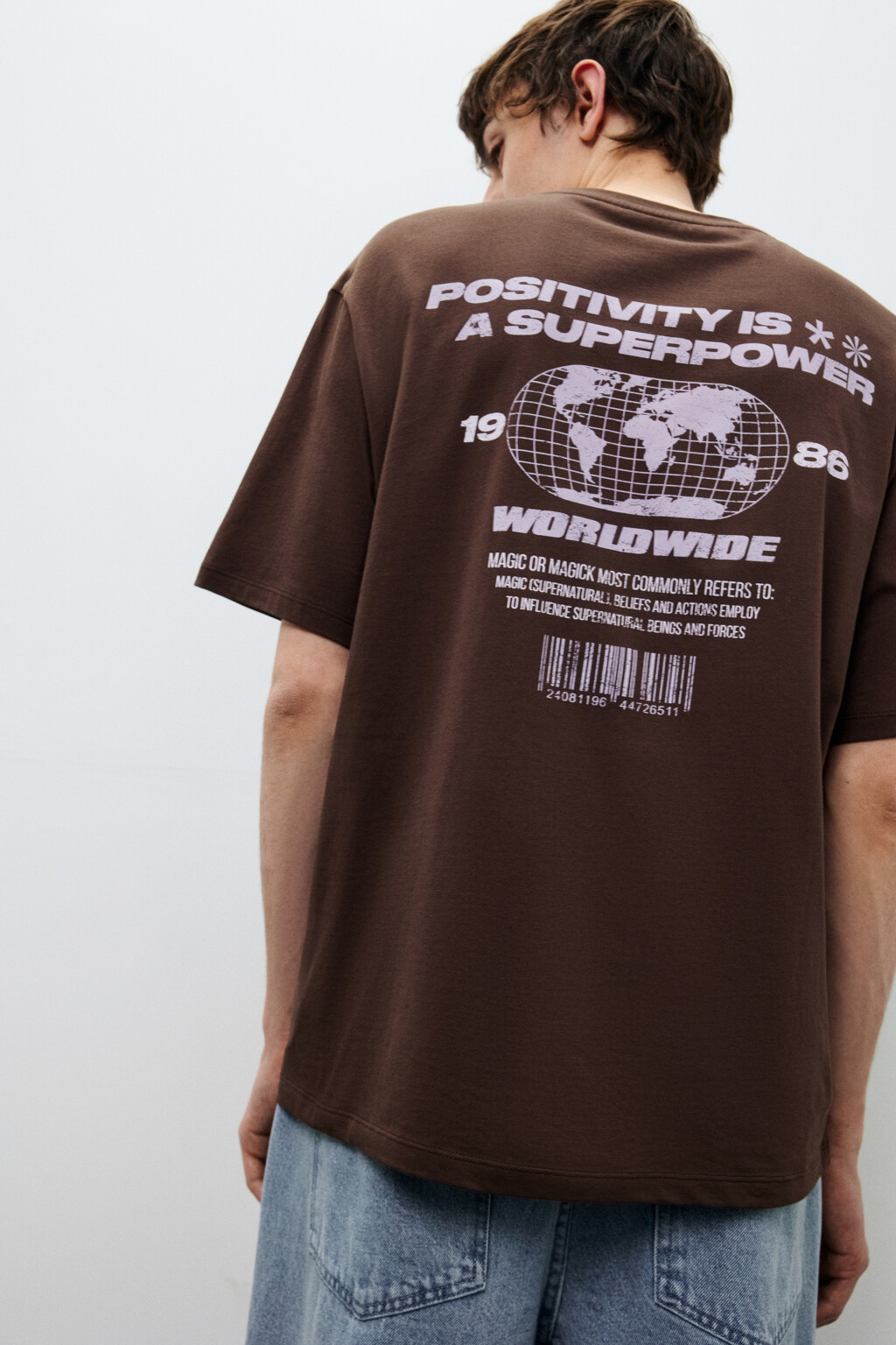Футболка хлопковая с принтом - цвет коричневый - 1
