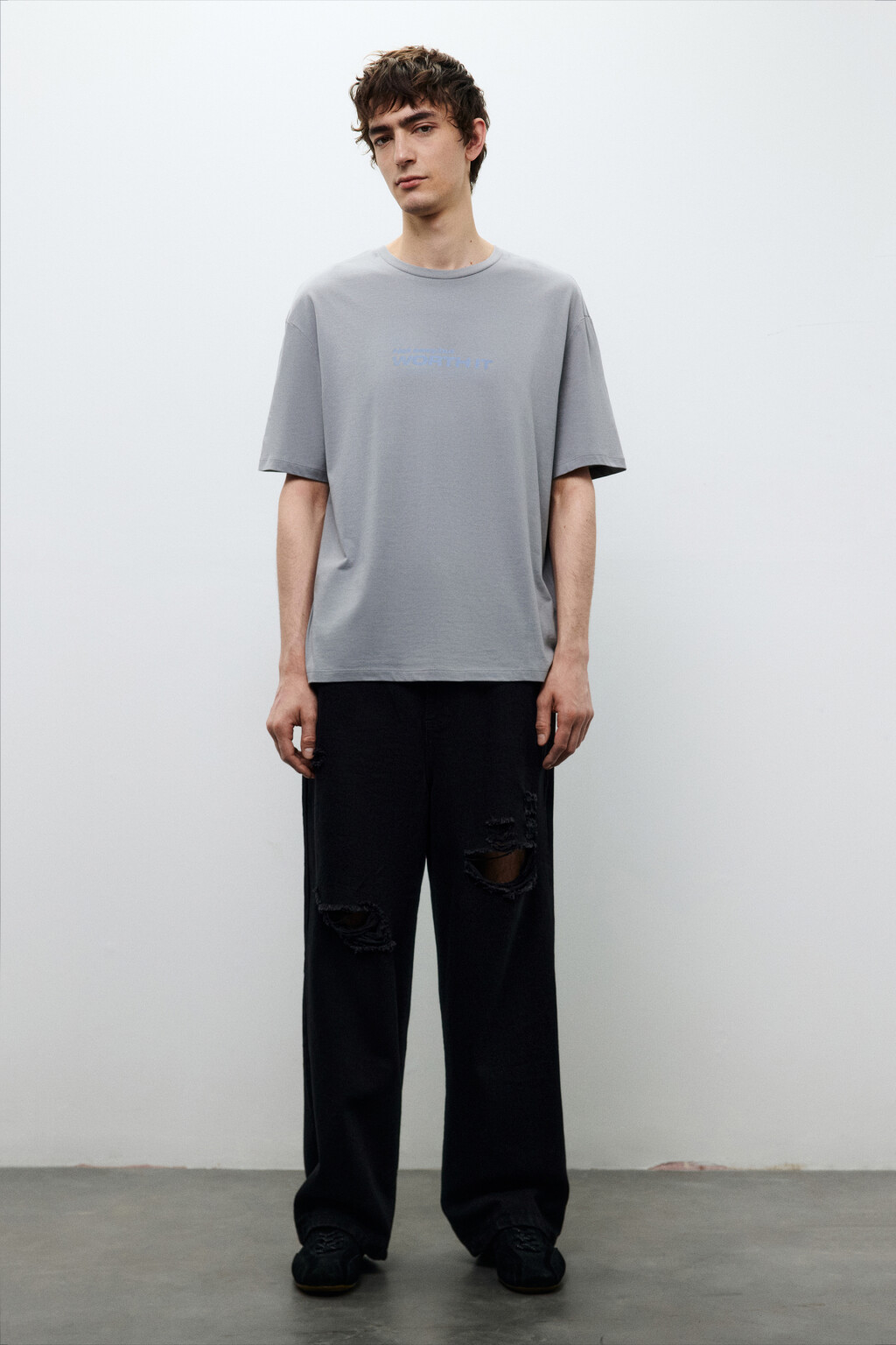 Футболка хлопковая с принтом - цвет серый - 4