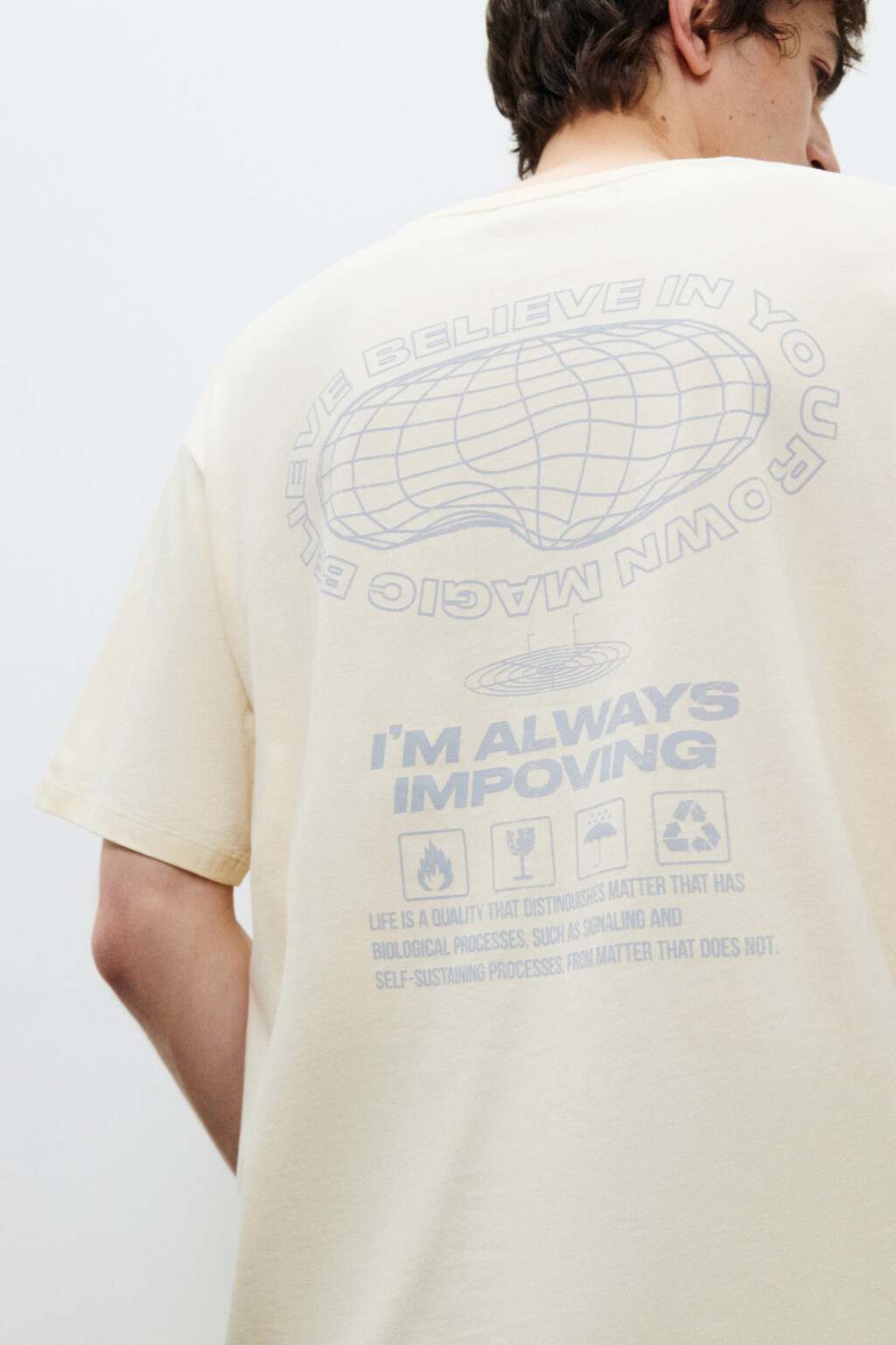 Футболка хлопковая с принтом - цвет бежевый - 2