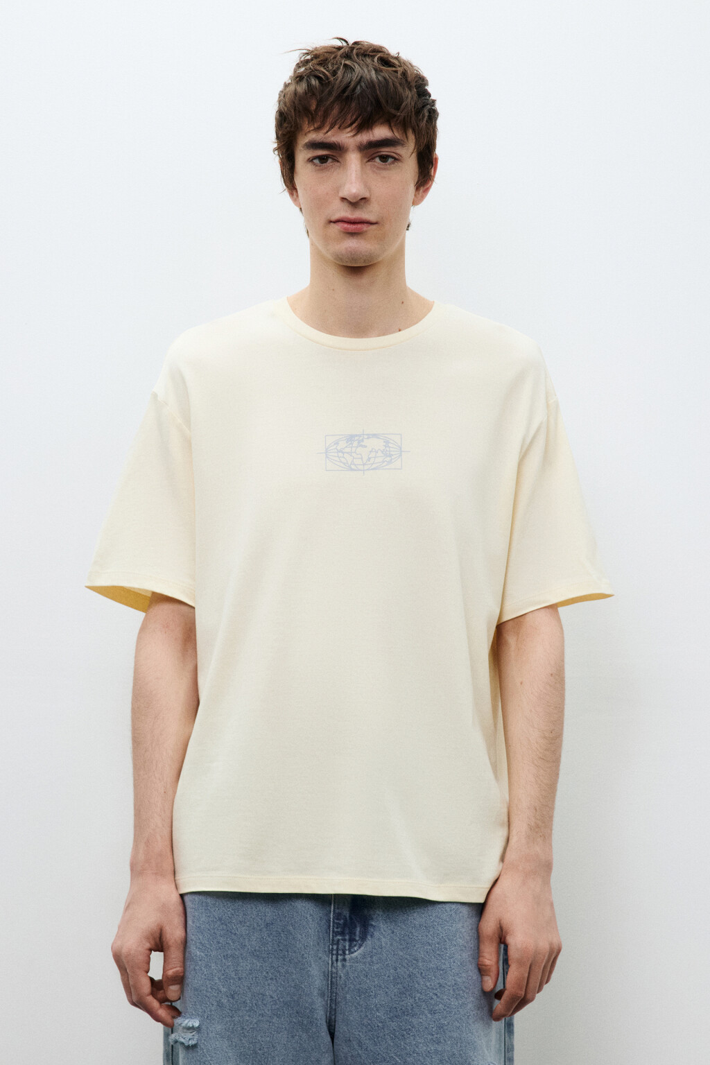 Футболка хлопковая с принтом - цвет бежевый - 3